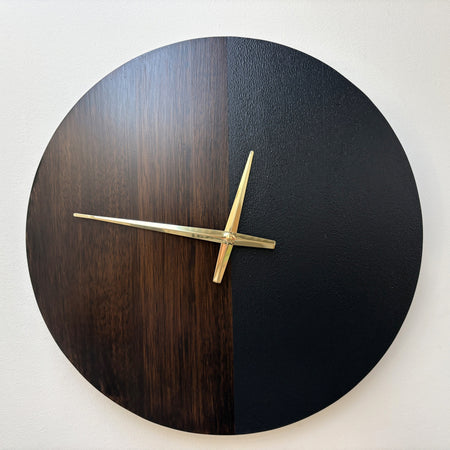 Eclipse – Handmade Tasmanian Oak Wall Clock | Dark Split Design, Gold Hands, Silent Movement | 40cm