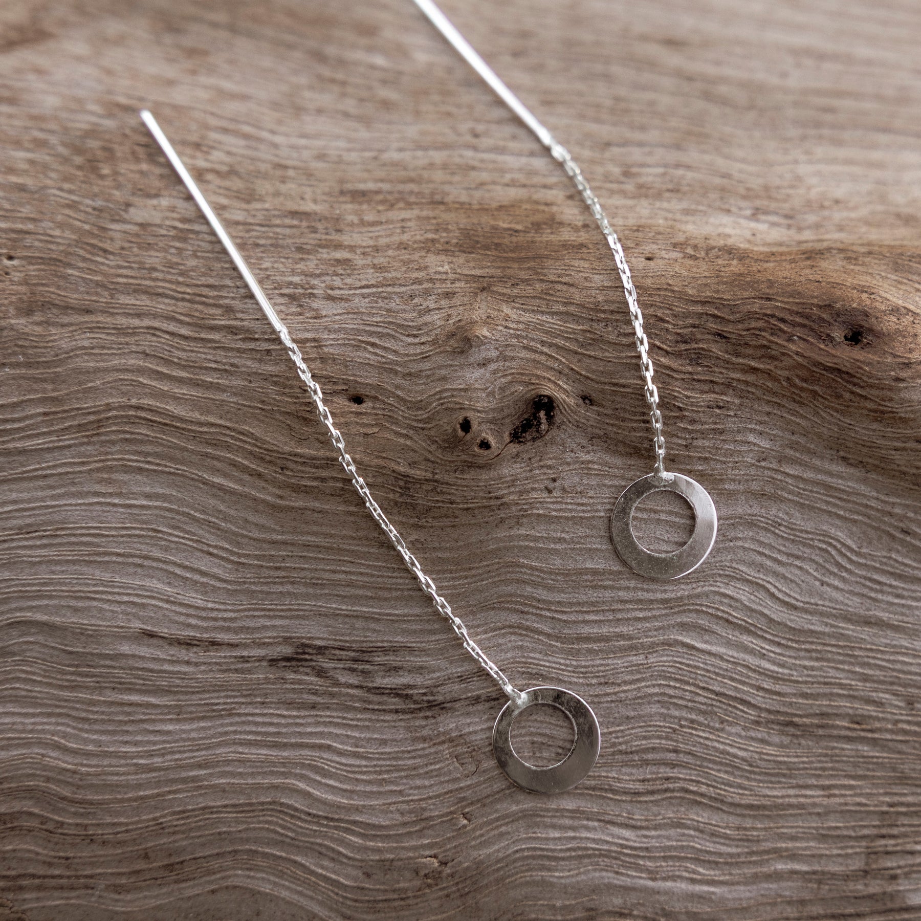 Sterling Silver Halo Threader Earrings