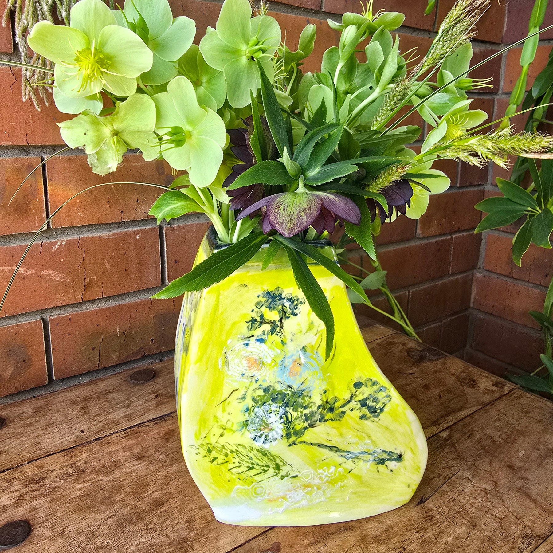 Whimsical hand painted and printed vase