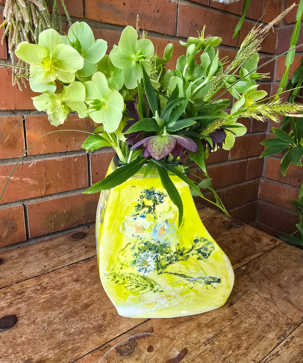 Whimsical hand painted and printed vase