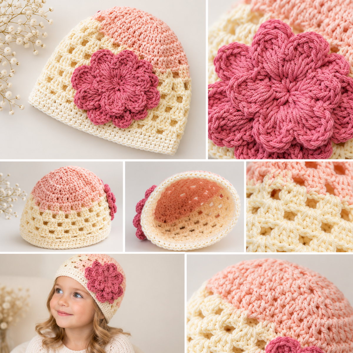 Hand-Crocheted Cotton Baby Hat Marshmallow