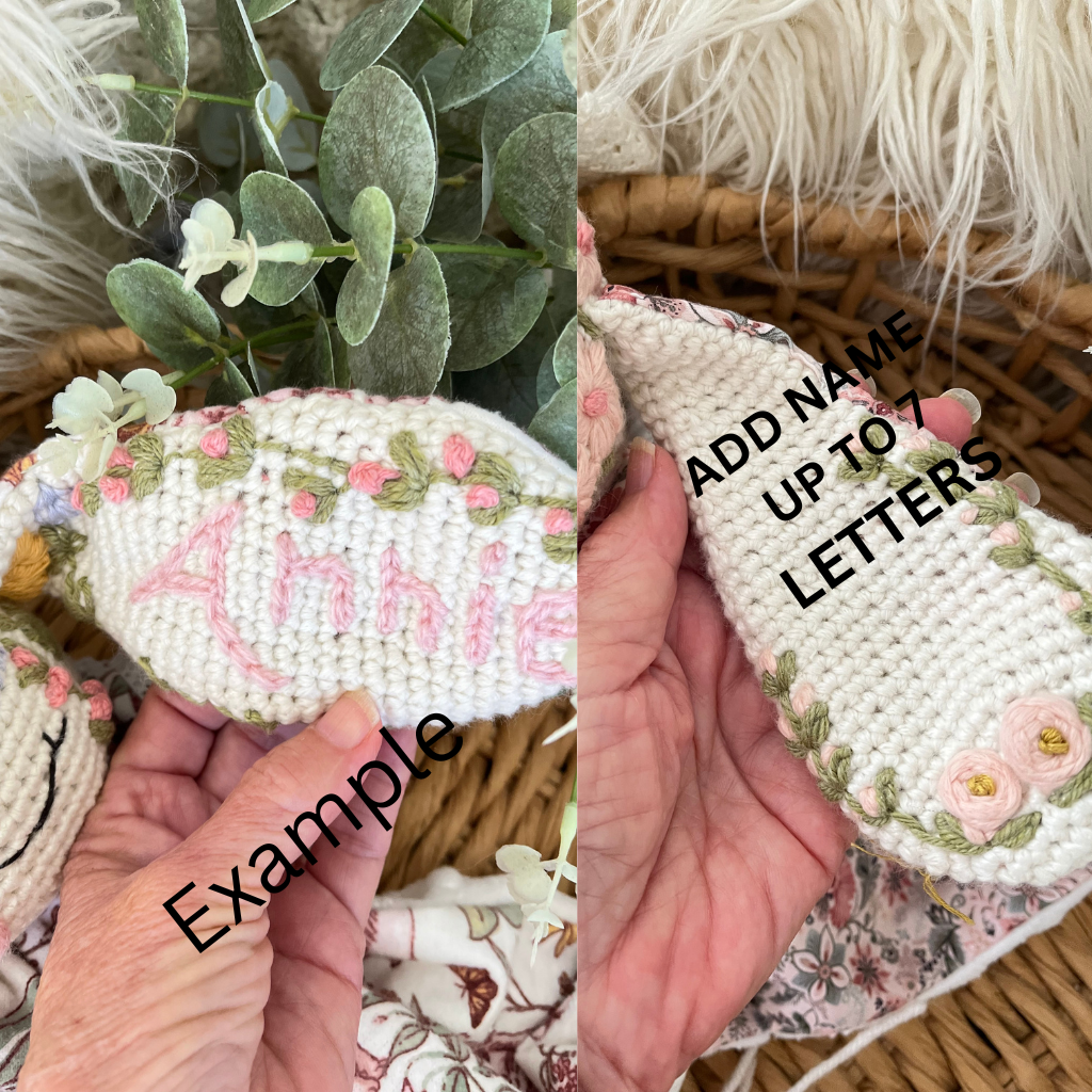 Crochet Personalised Bunny Snuggler, Crochet Embroidered Bunny Snuggler