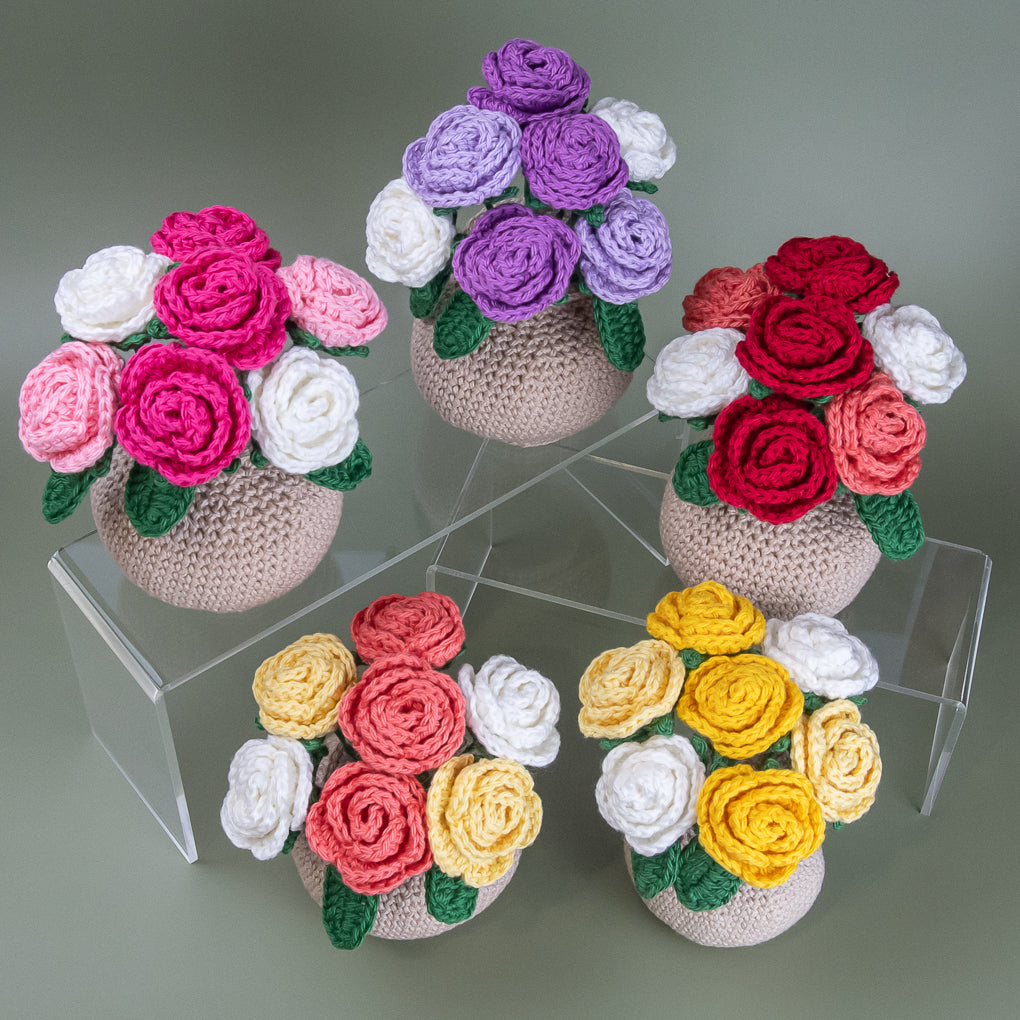 Forever Flowers - Crocheted Roses in Vase - Pots of Colour