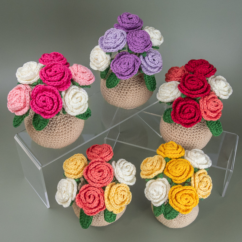Forever Flowers - Crocheted Roses in Vase - Pots of Colour