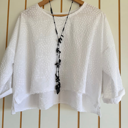 Textured Cotton Boxy Top - Crisp White