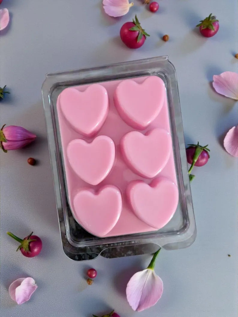 Lavvish Aphrodisiac Soy Wax Melts • Heart Shaped Pink Wax Melts Clamshell • Hand Poured Rose Scented Wax Tart • Romantic Self Care Gift