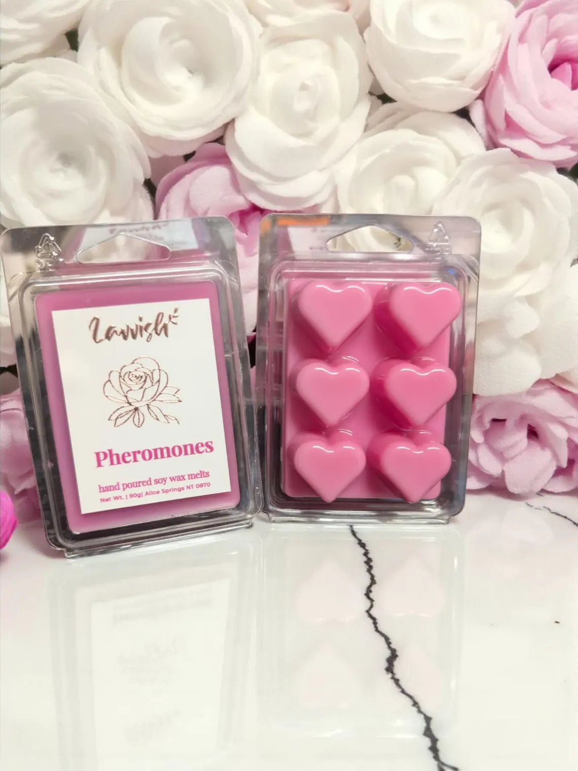 Lavvish Aphrodisiac Soy Wax Melts • Heart Shaped Pink Wax Melts Clamshell • Hand Poured Rose Scented Wax Tart • Romantic Self Care Gift