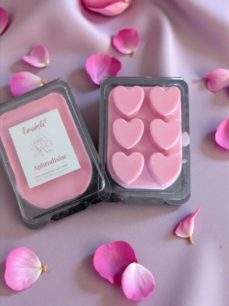 Lavvish Aphrodisiac Soy Wax Melts • Heart Shaped Pink Wax Melts Clamshell • Hand Poured Rose Scented Wax Tart • Romantic Self Care Gift