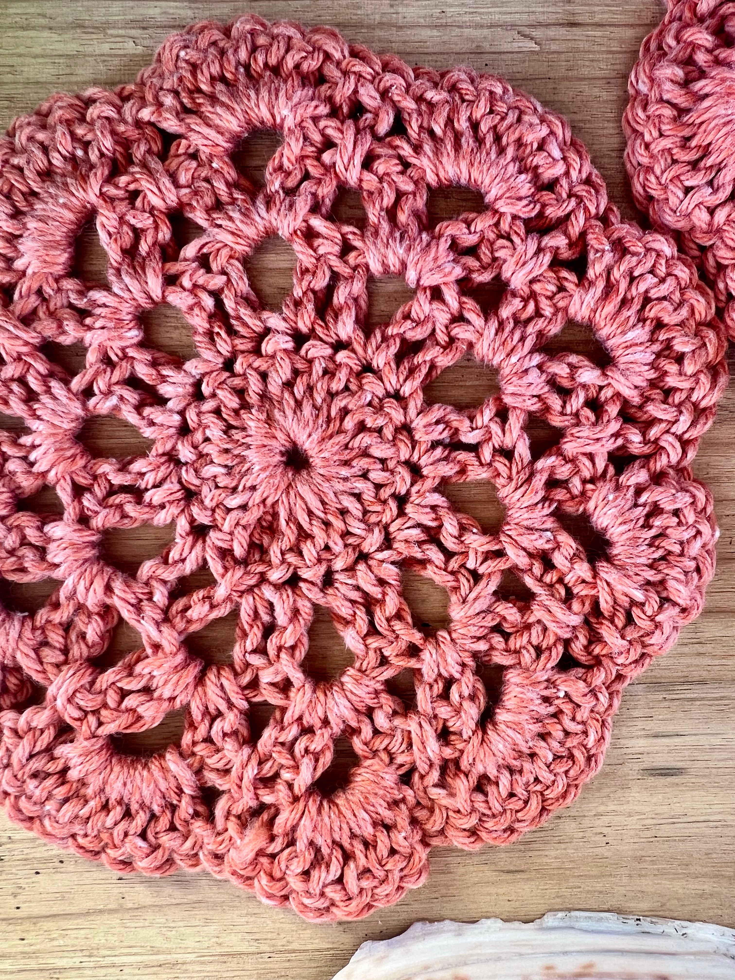 Crochet Coasters Set of 4, Cotton Mandala Coasters, Coastal Boho Home Decor