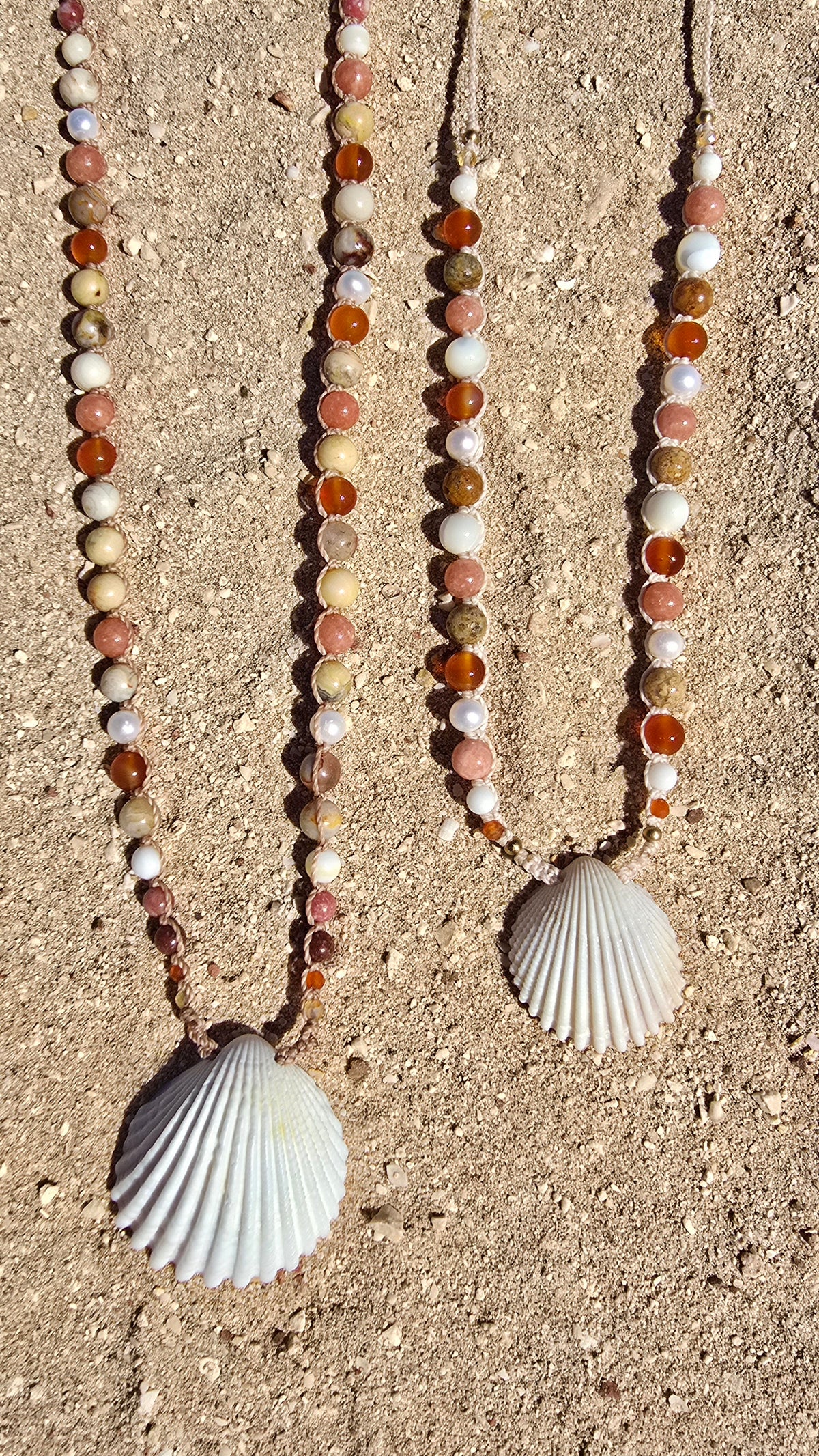 Cockle Shell Necklace Adjustable with Pearls and Gemstones