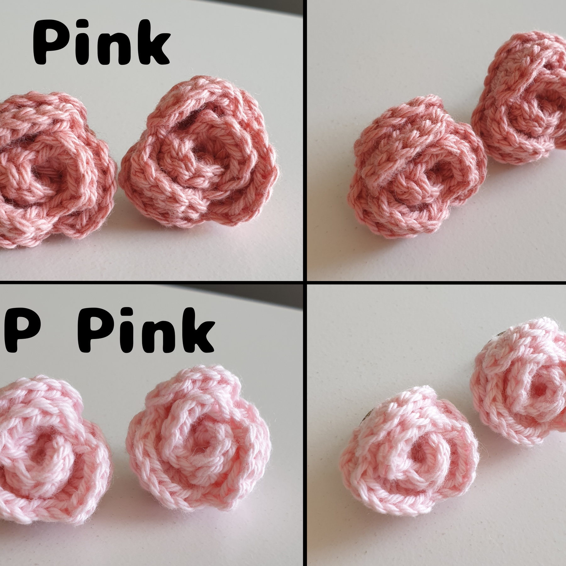 Small Hand Knitted Small Crochet Rose Flower Stud earrings : Red Pink Purple Brown Yellow Green