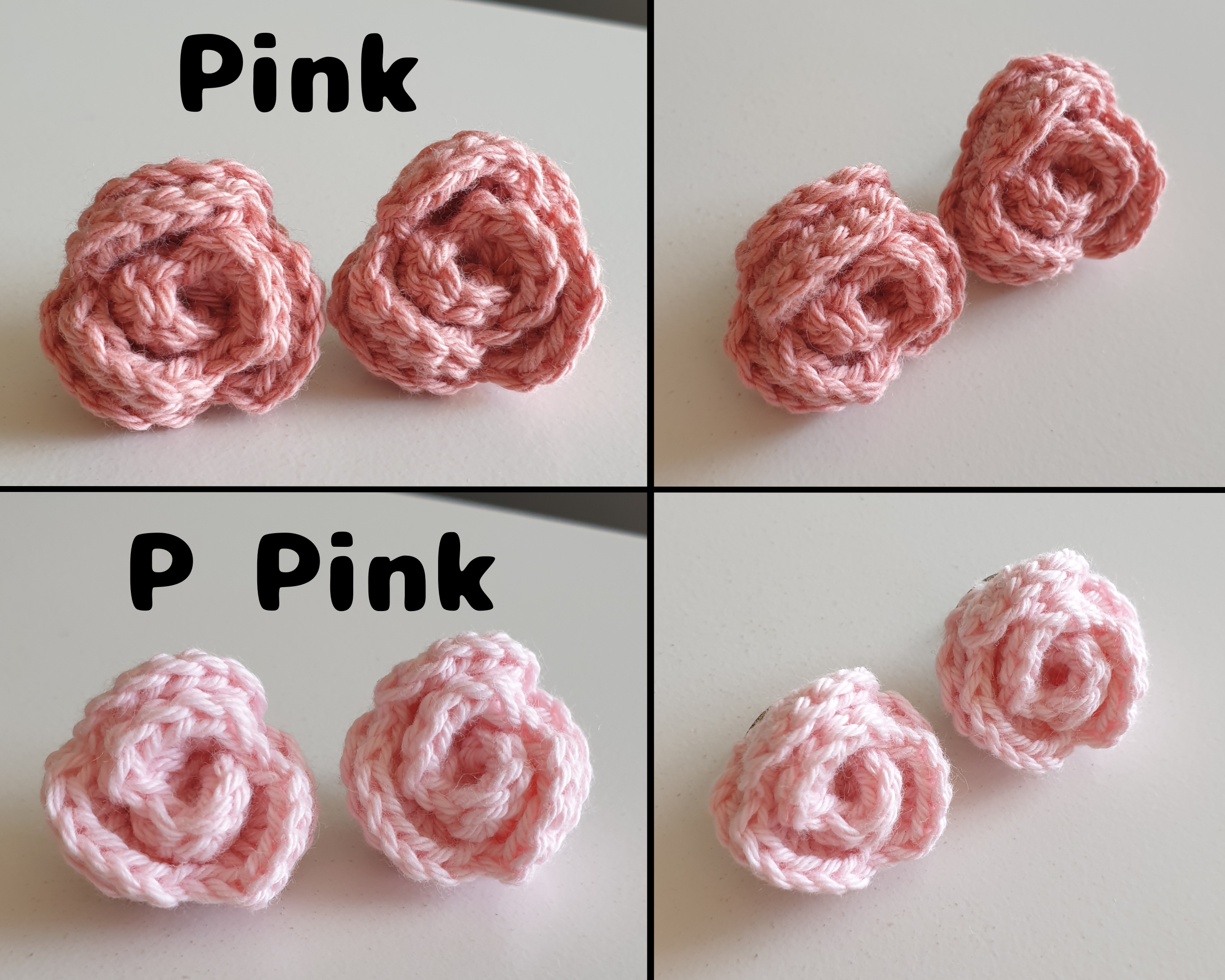 Small Hand Knitted Small Crochet Rose Flower Stud earrings : Red Pink Purple Brown Yellow Green