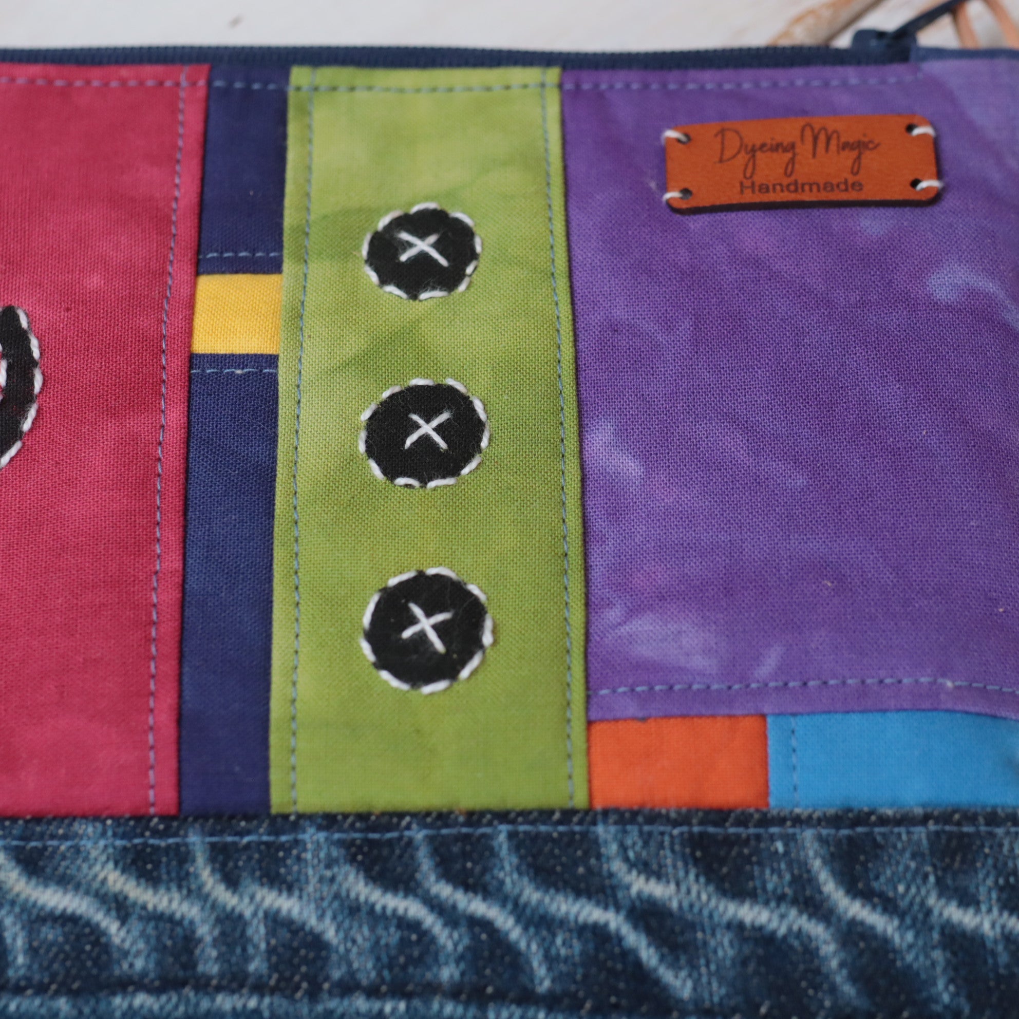 Hand Dyed Zipper Pouch, Makeup Bag,Sewing Pouch, Red and Lilac