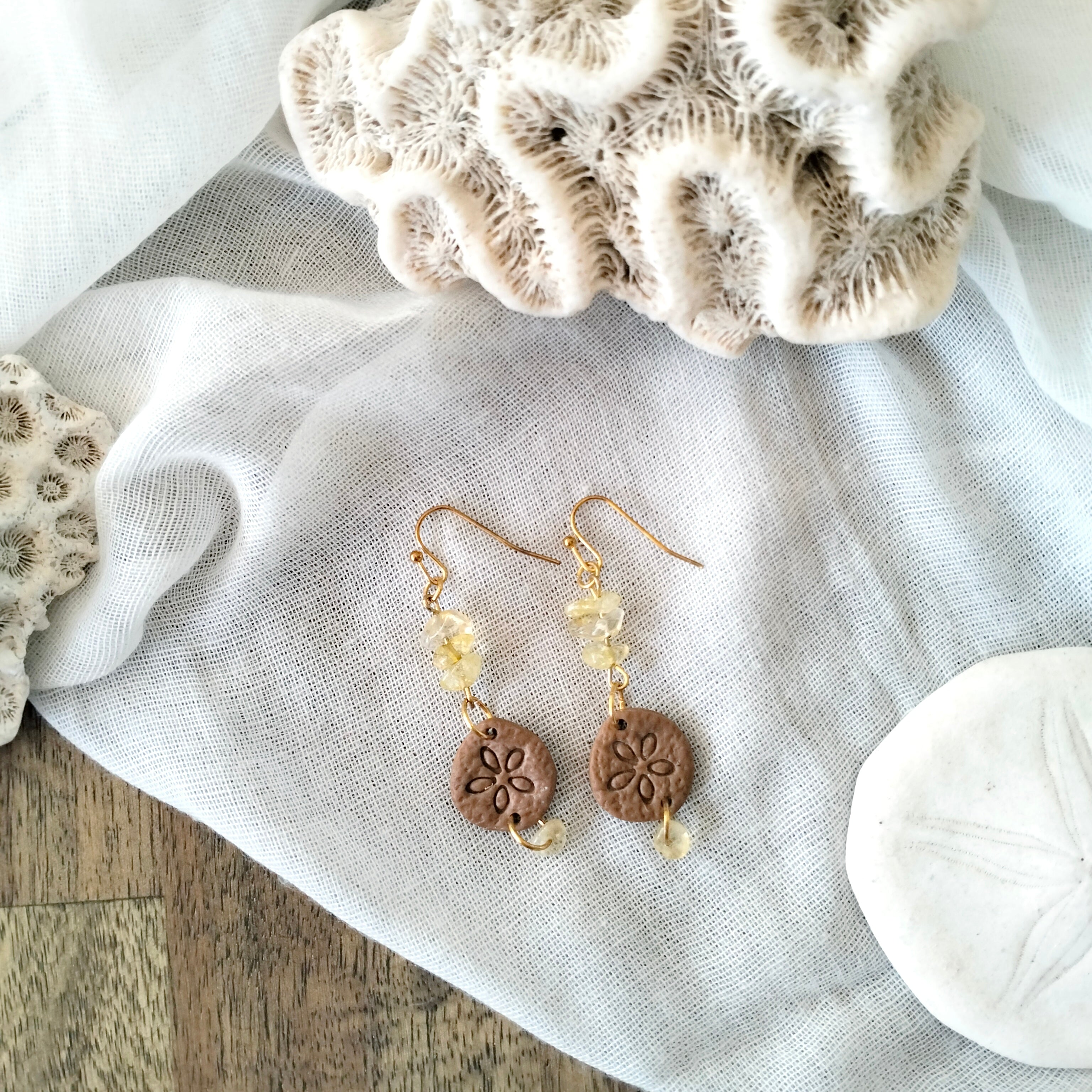 Earrings - "Honey and Sand" Sand Dollar - Artful Dangles