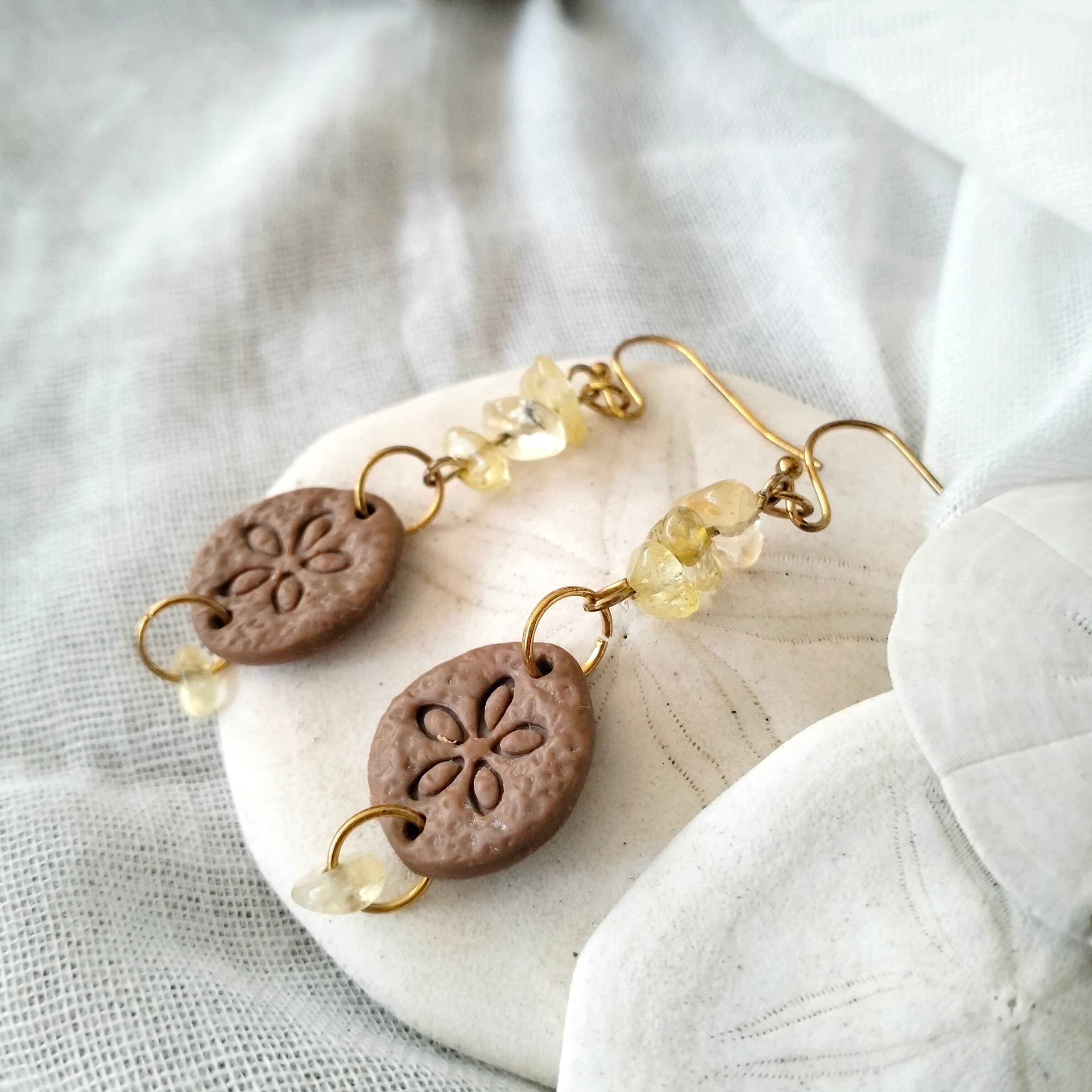 Earrings - "Honey and Sand" Sand Dollar - Artful Dangles