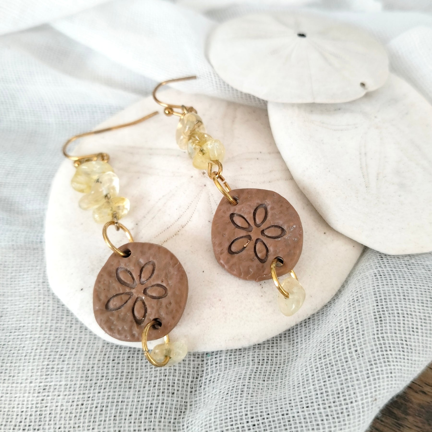 Earrings - "Honey and Sand" Sand Dollar - Artful Dangles