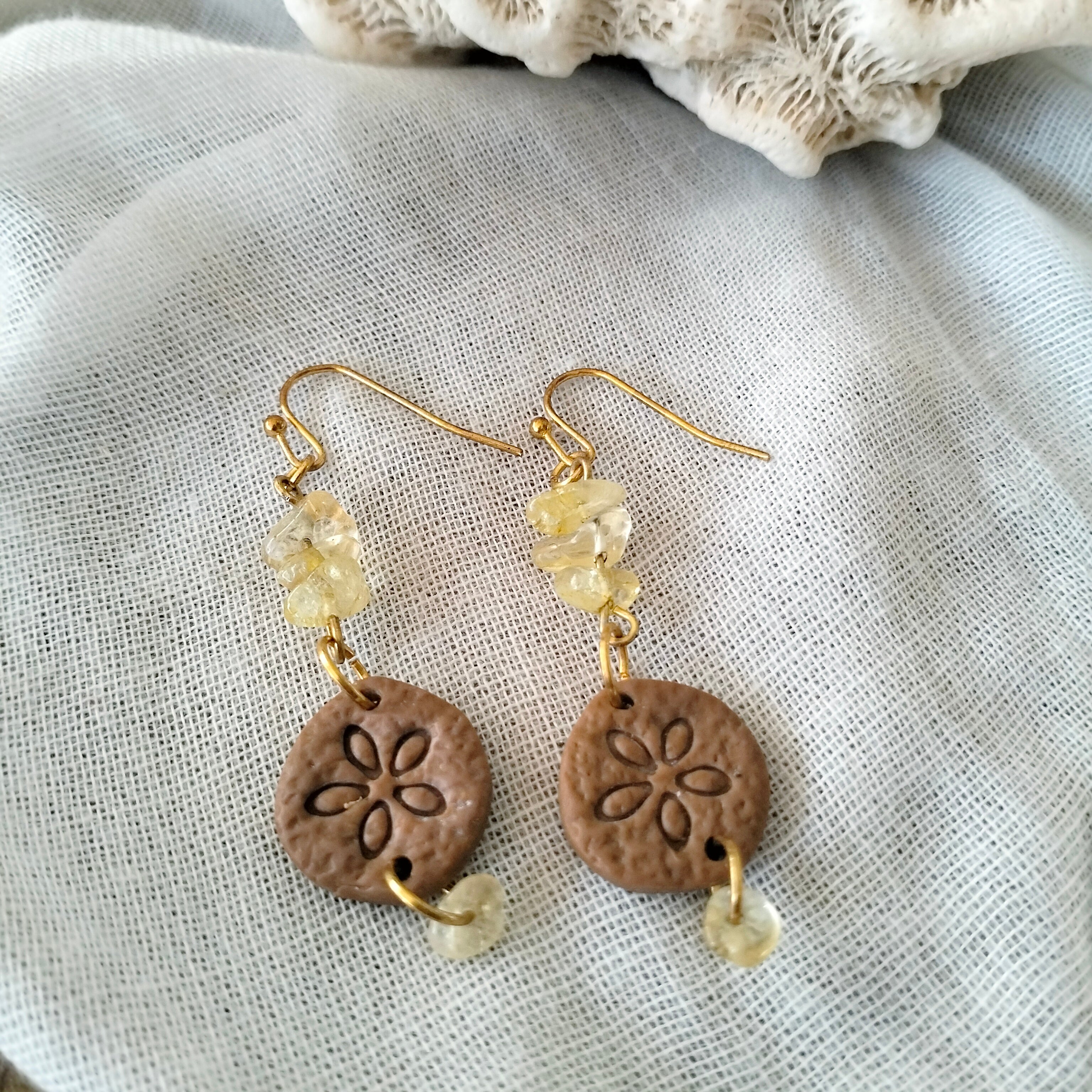 Earrings - "Honey and Sand" Sand Dollar - Artful Dangles