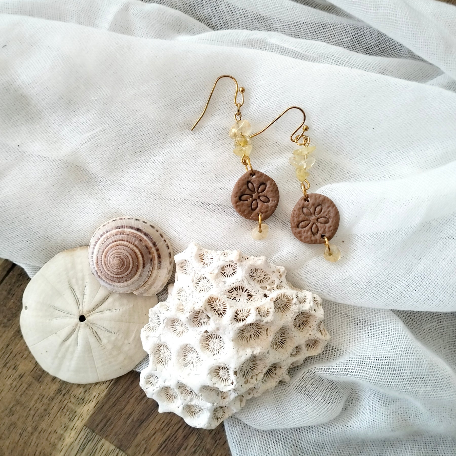 Earrings - "Honey and Sand" Sand Dollar - Artful Dangles