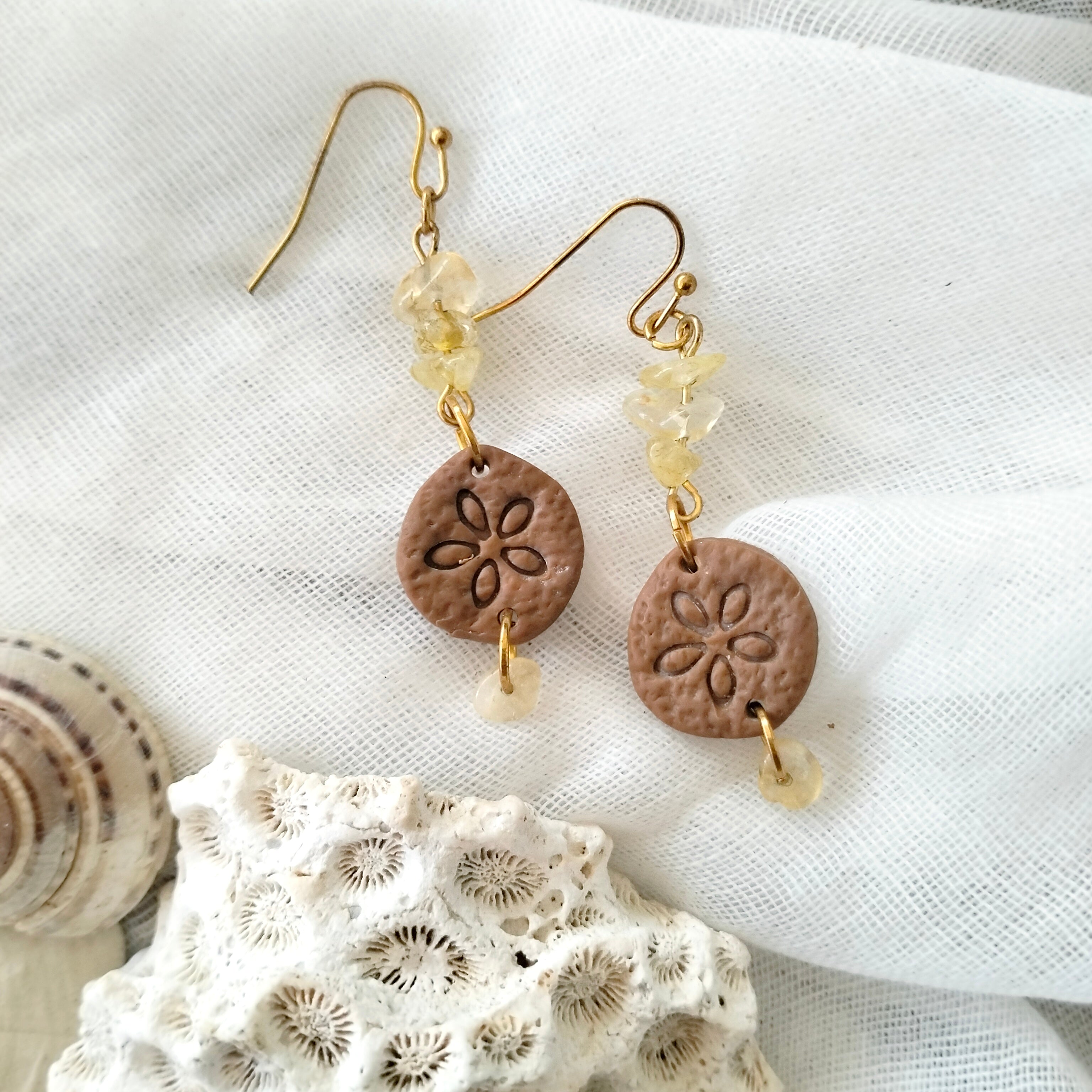 Earrings - "Honey and Sand" Sand Dollar - Artful Dangles