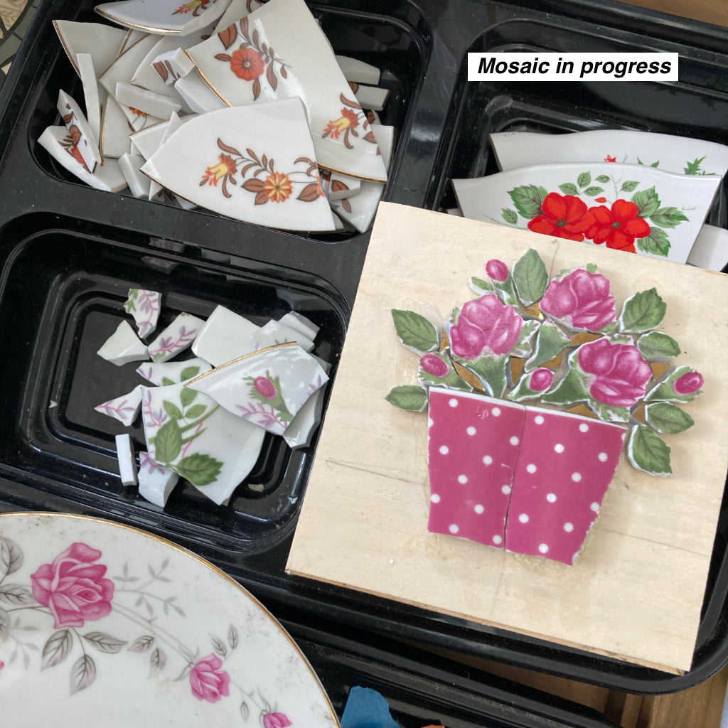 Mini Mosaic Artwork - Upcycled Crockery - Flowers
