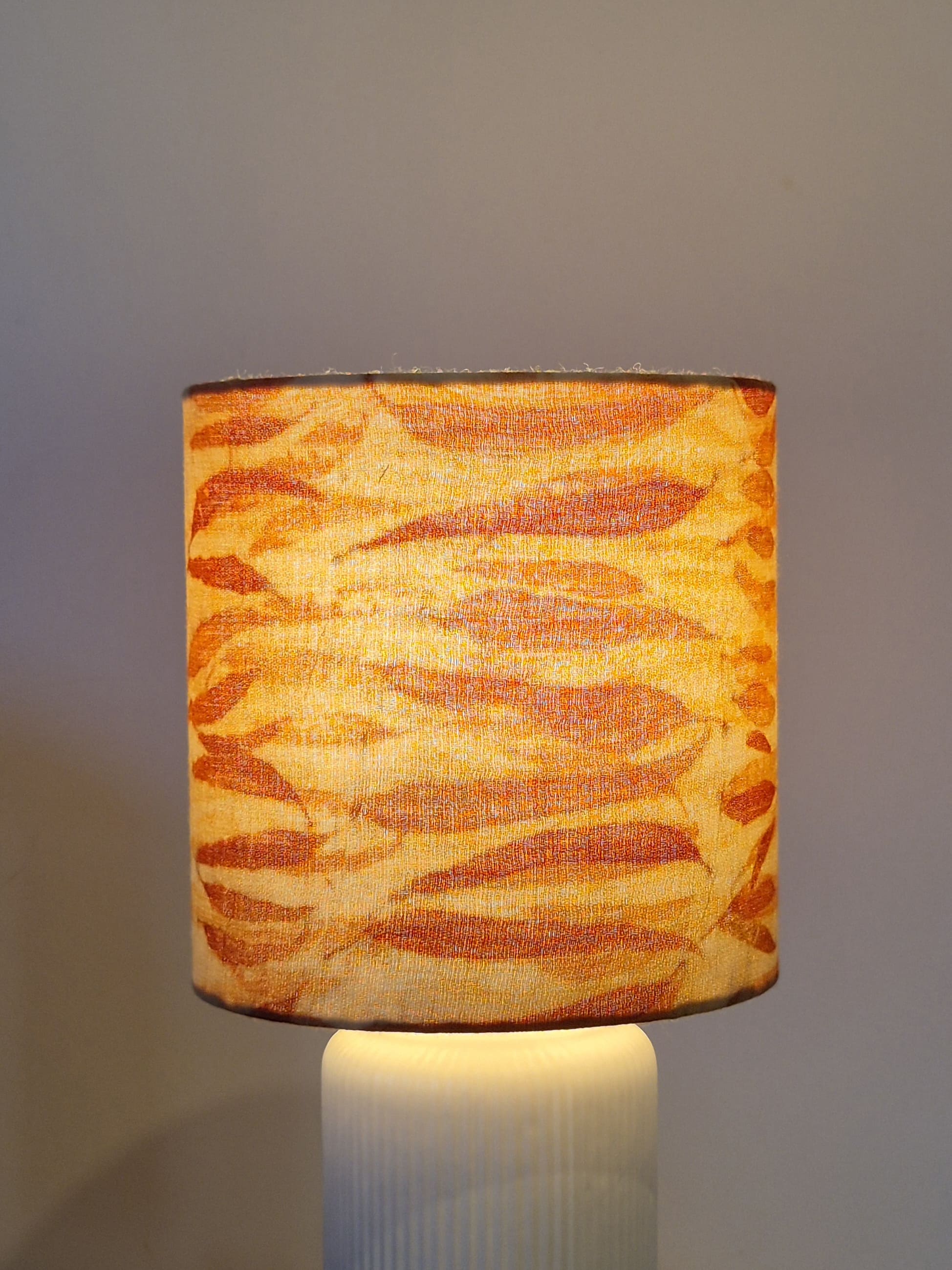 Unique lamp shade with hand printed eucalyptus leaves