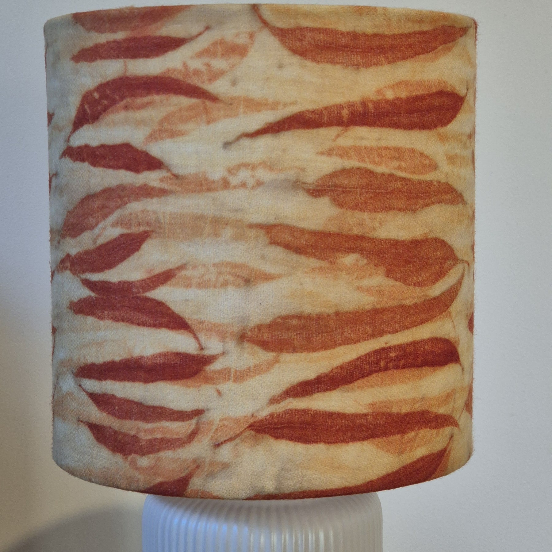 SOLD...Unique lamp shade with hand printed eucalyptus leaves