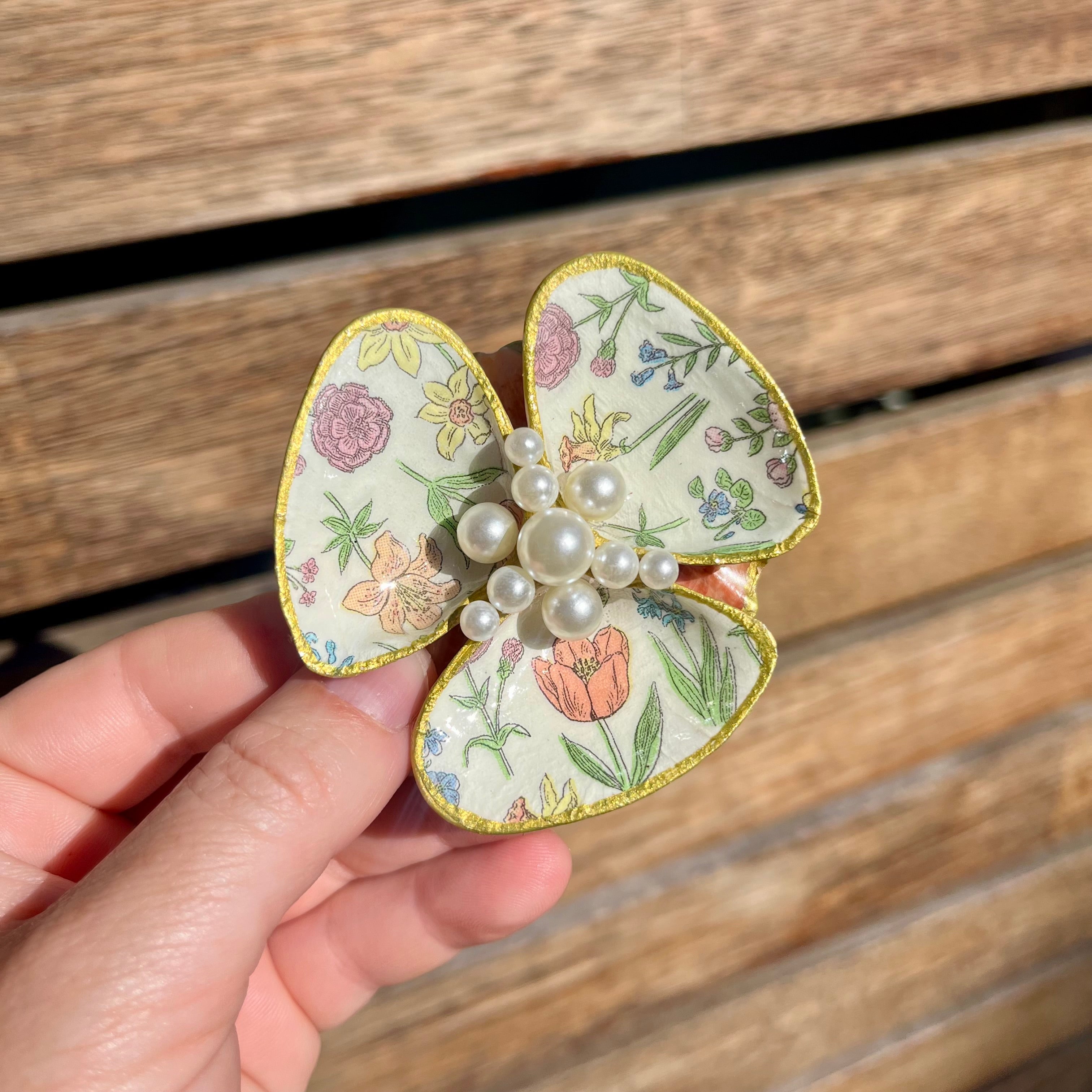 Shell Trinket Tray With Floral Pattern