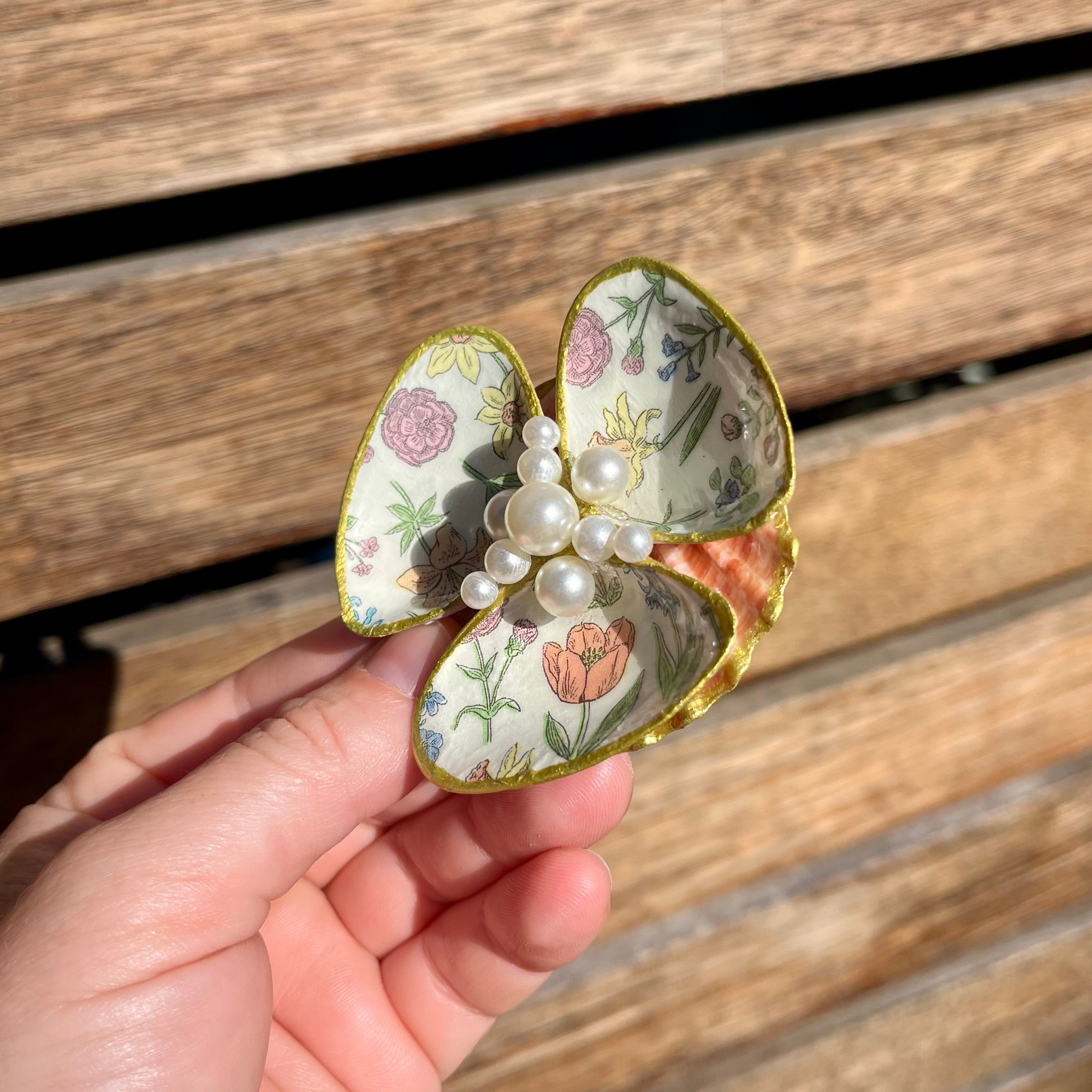 Shell Trinket Tray With Floral Pattern