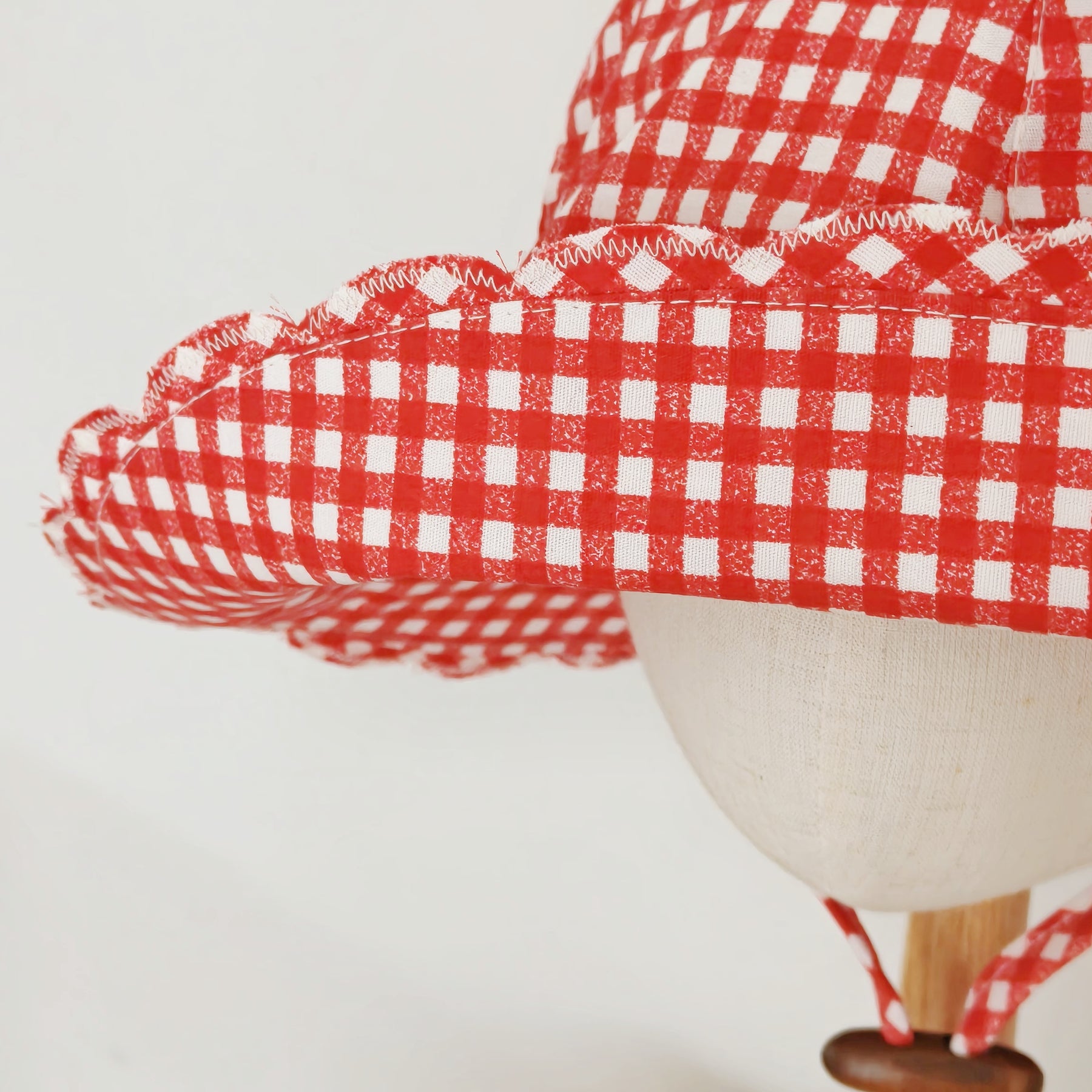 Kids Wide Brim Cotton Summer Sun Hat, Red Gingham Kids Hat