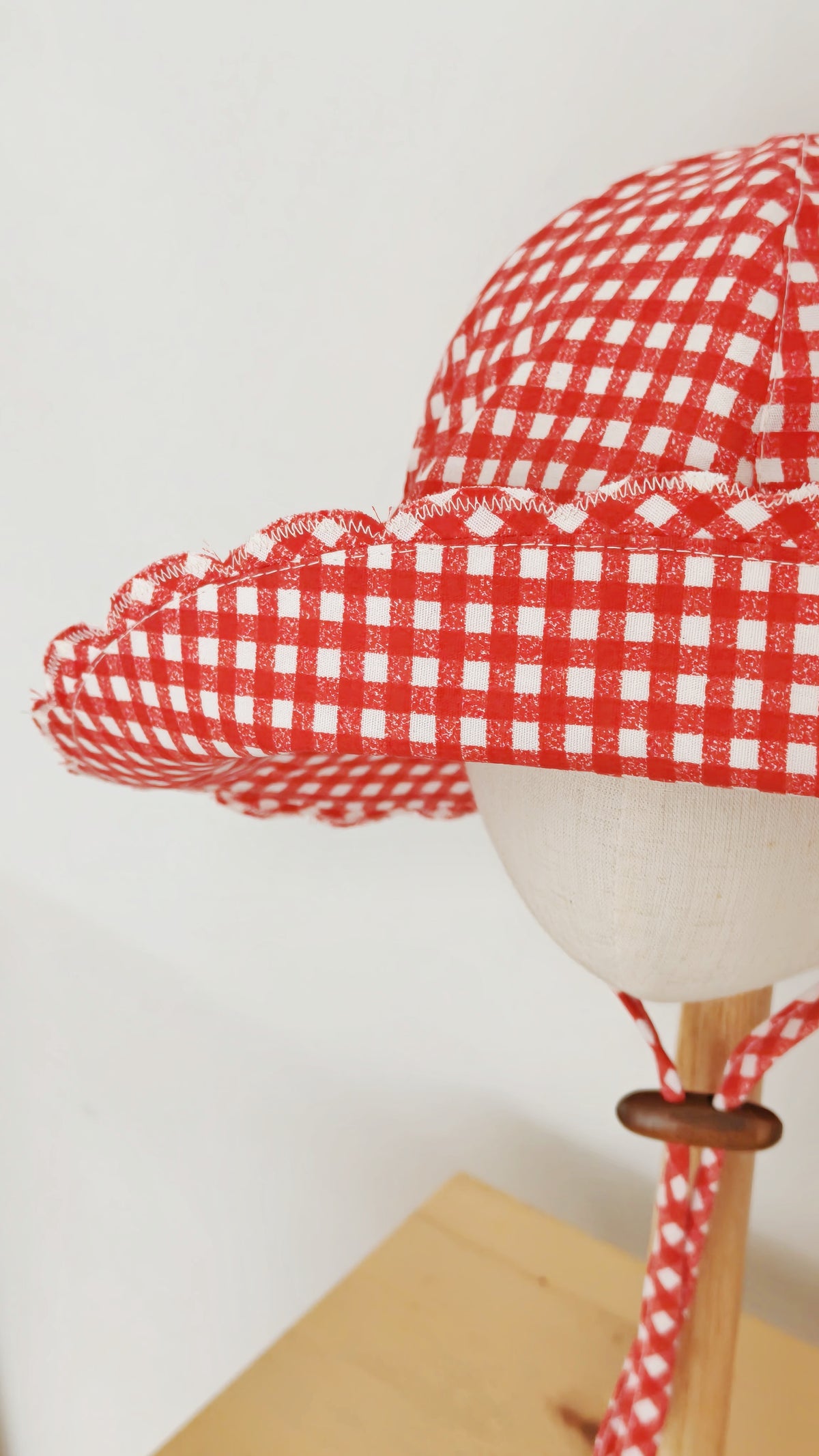 Kids Wide Brim Cotton Summer Sun Hat, Red Gingham Kids Hat