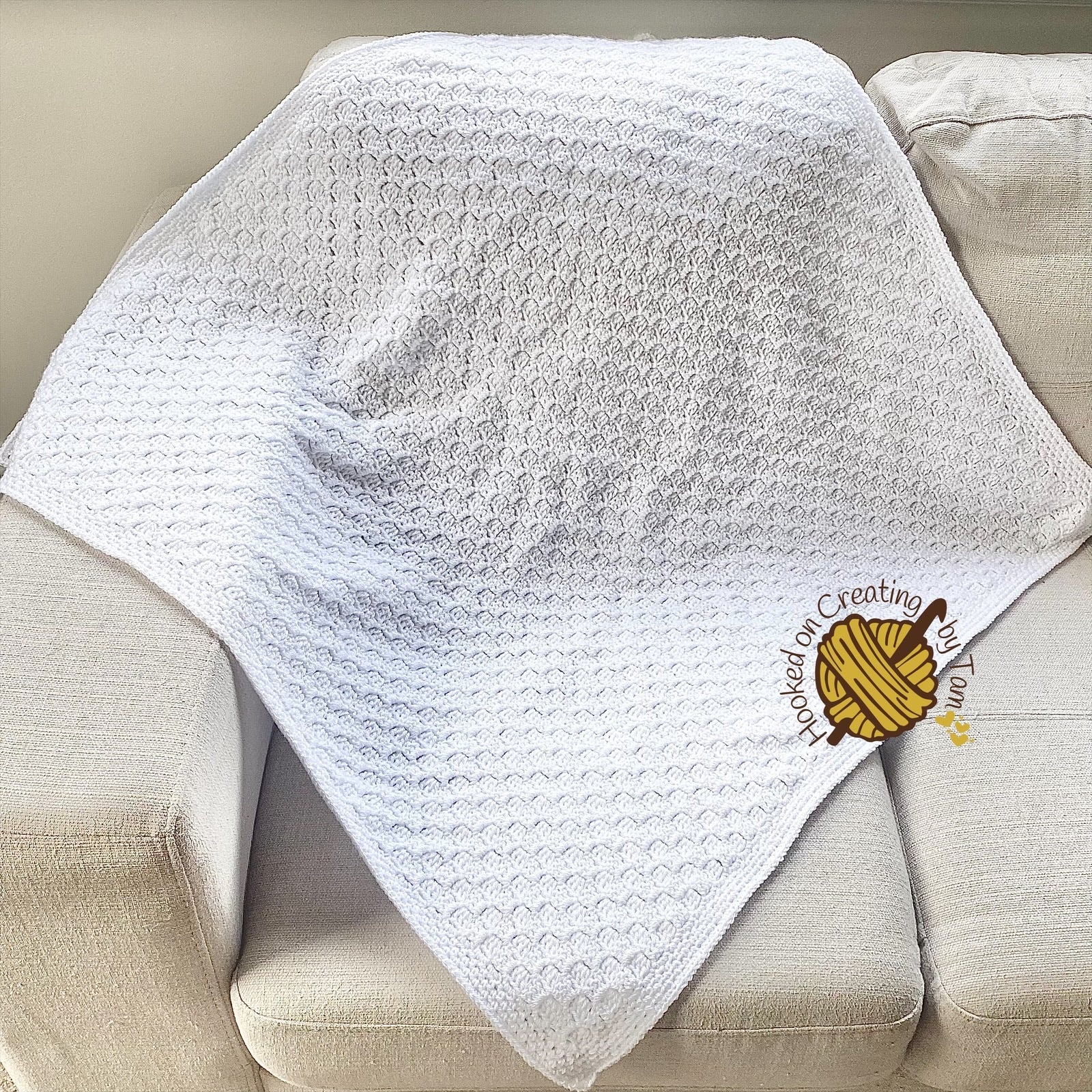 Handmade | Crochet | C2C | Baby Blanket | Lap Blanket | White