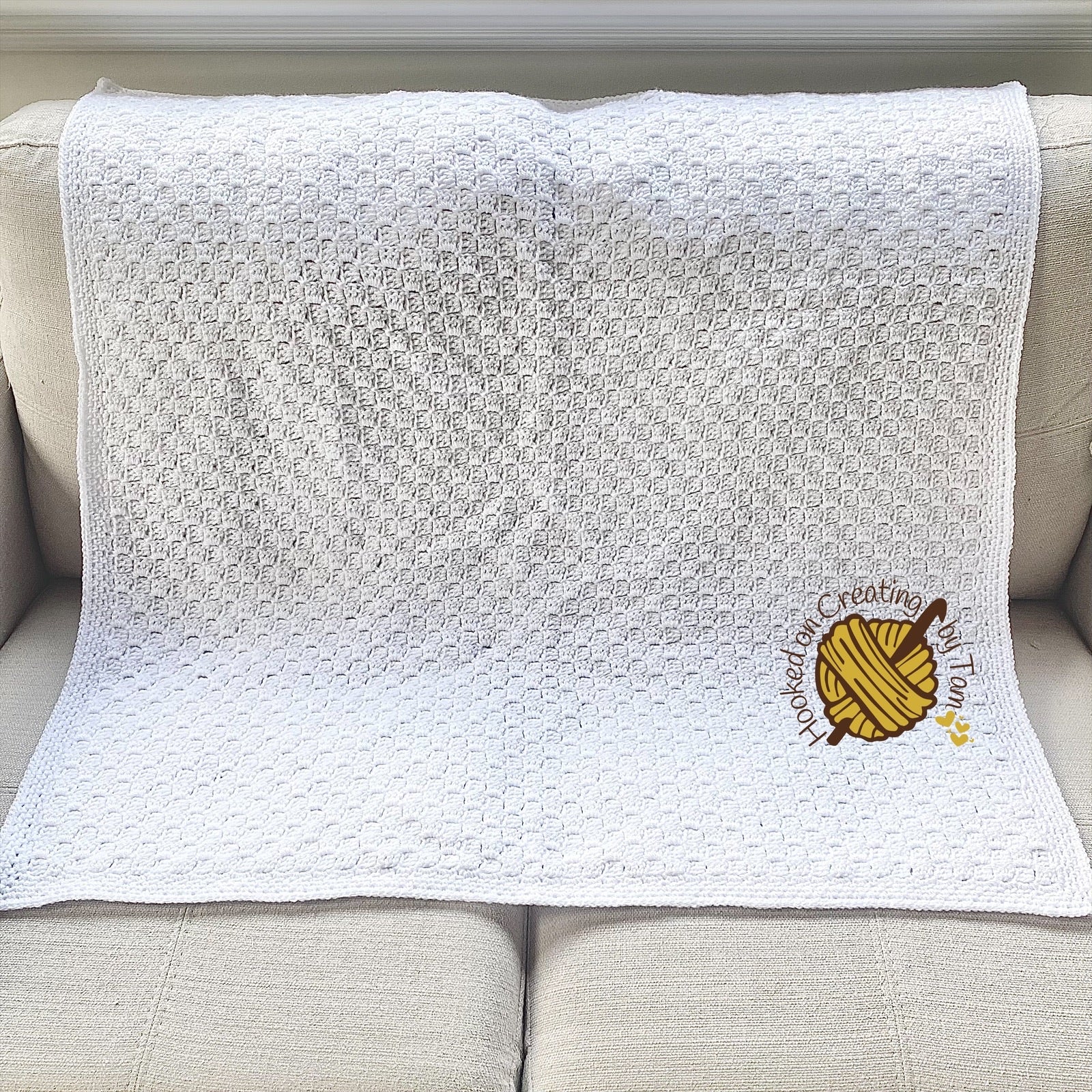 Handmade | Crochet | C2C | Baby Blanket | Lap Blanket | White