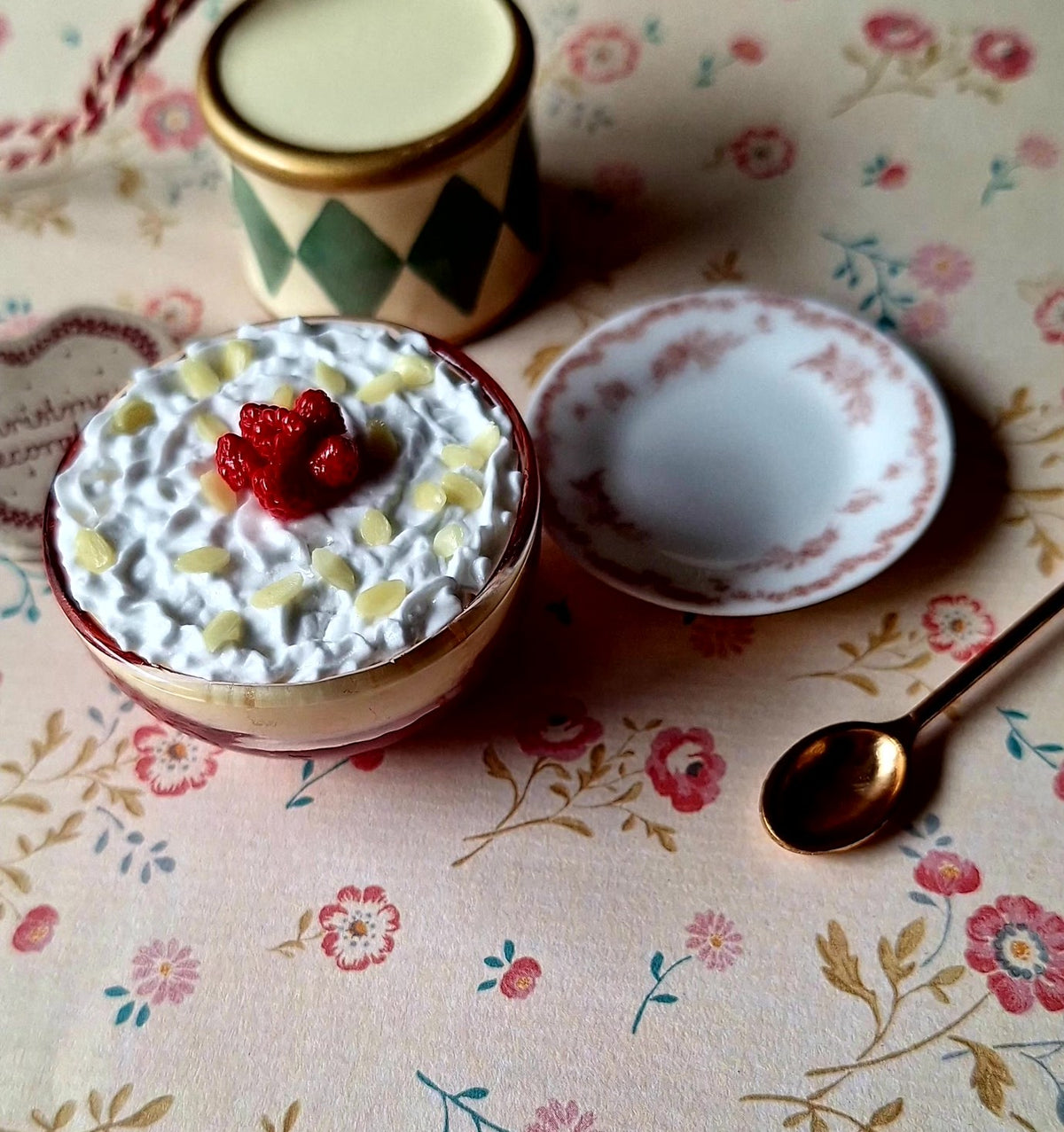 Trifle pudding (with ornate serving spoon)