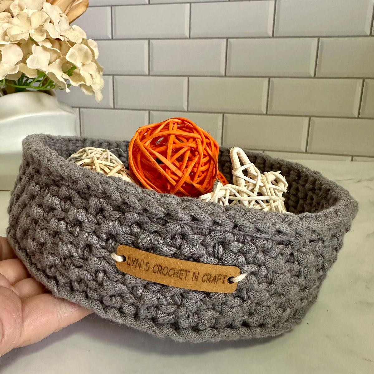 Handcrafted Grey Crochet Basket – Elegant Practical Storage