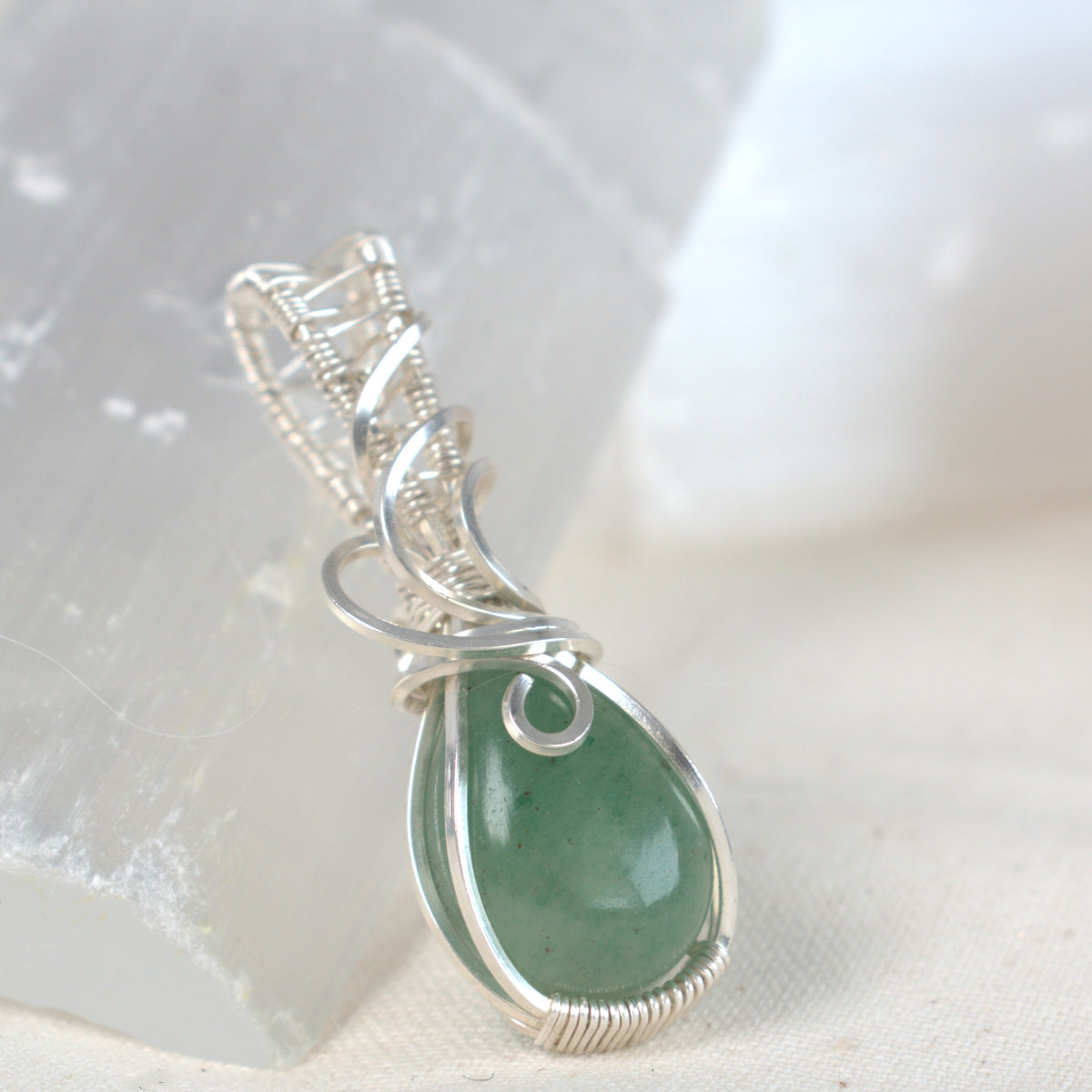 Wire Wrapped Green Aventurine Keepsake Pendant
