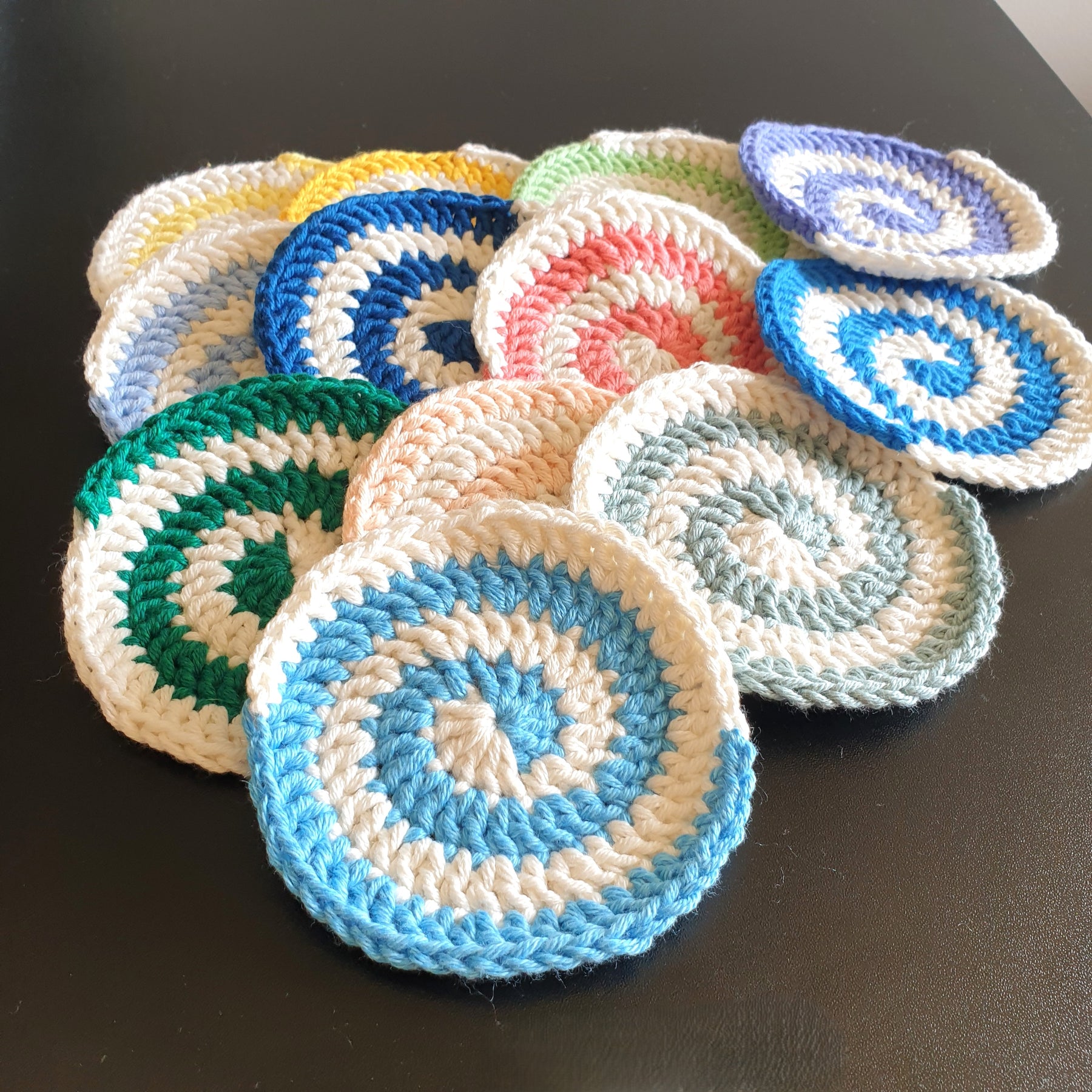 Hand Crochet Colourful Thick Square Coaster : Two Sided ,  Double Sided