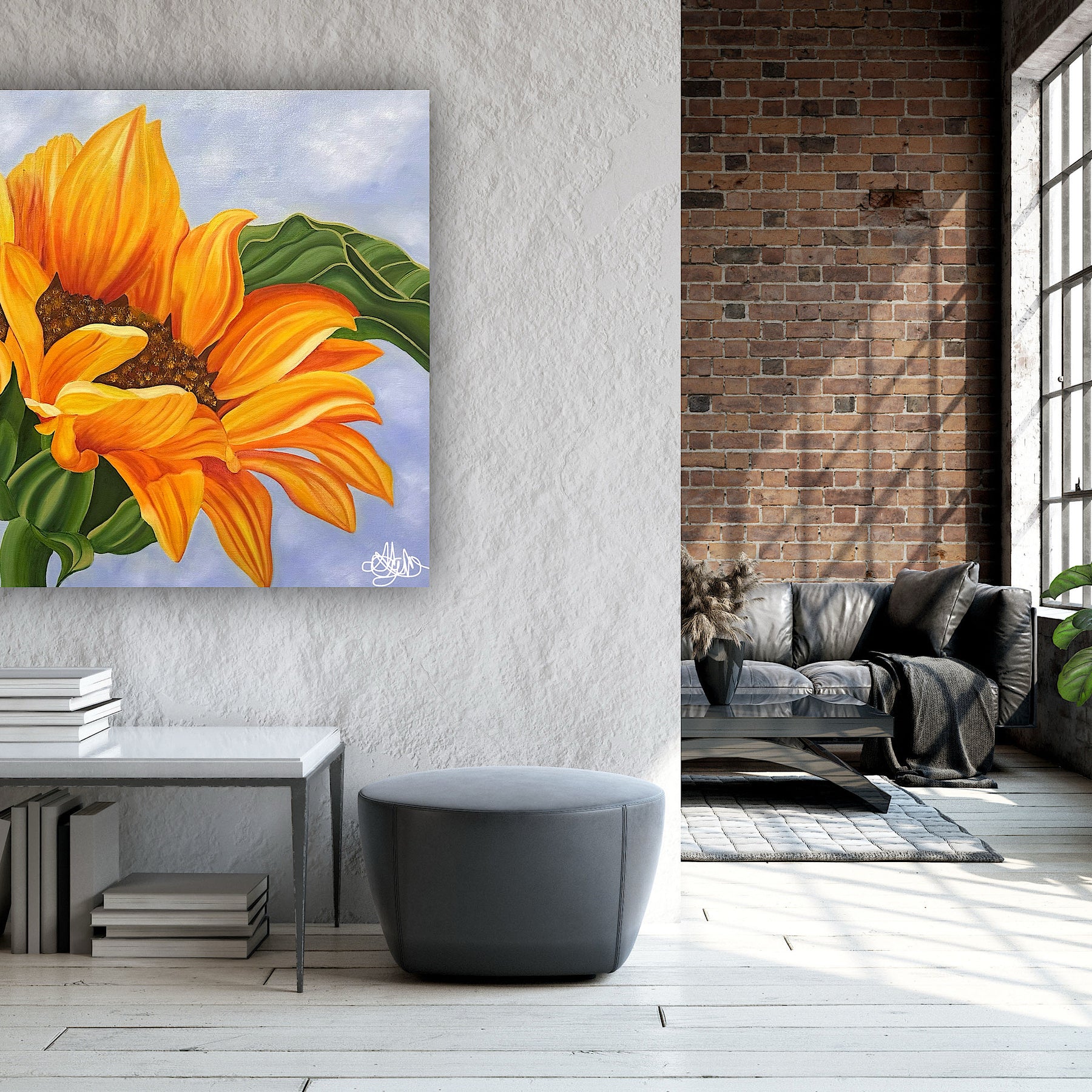 Sunshine Beneath a Blue Sky - Original Oil Painting of a Sunflower - Hand Painted