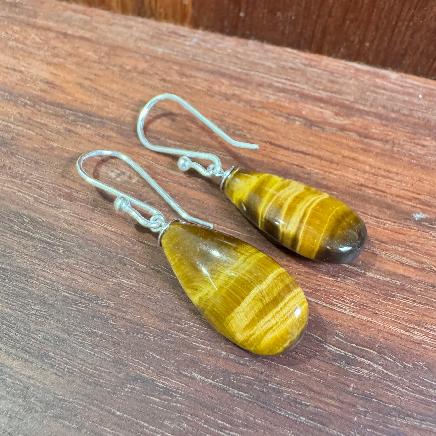 Tiger eye drop sterling silver earrings