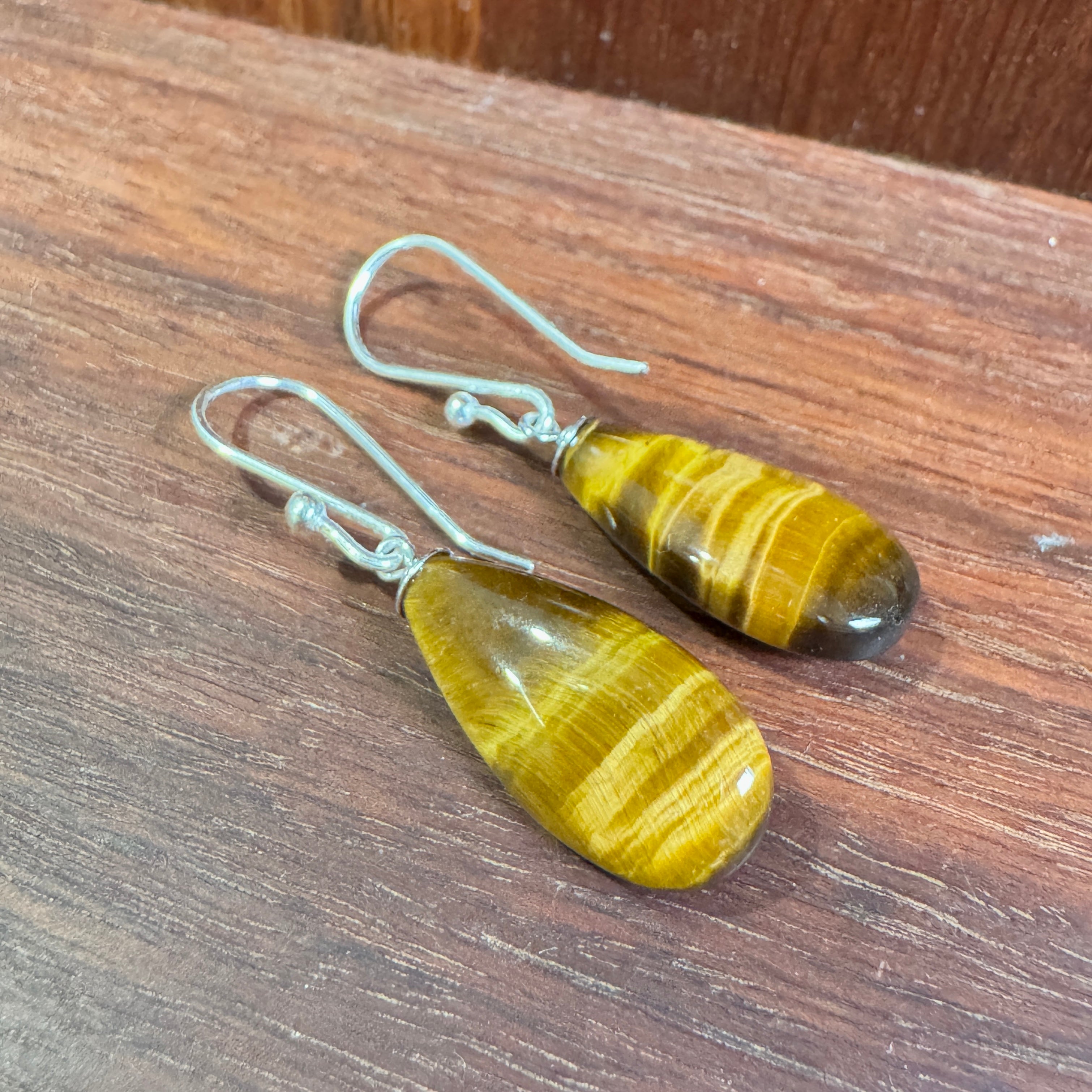 Tiger eye drop sterling silver earrings