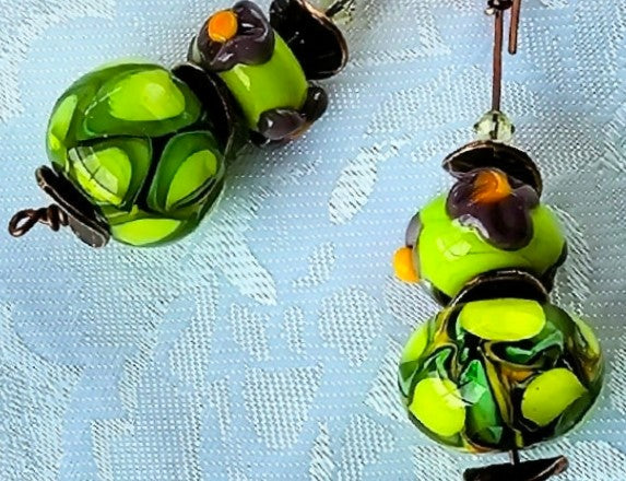 Chunky Green, Yellow and Black Earrings FREE POST