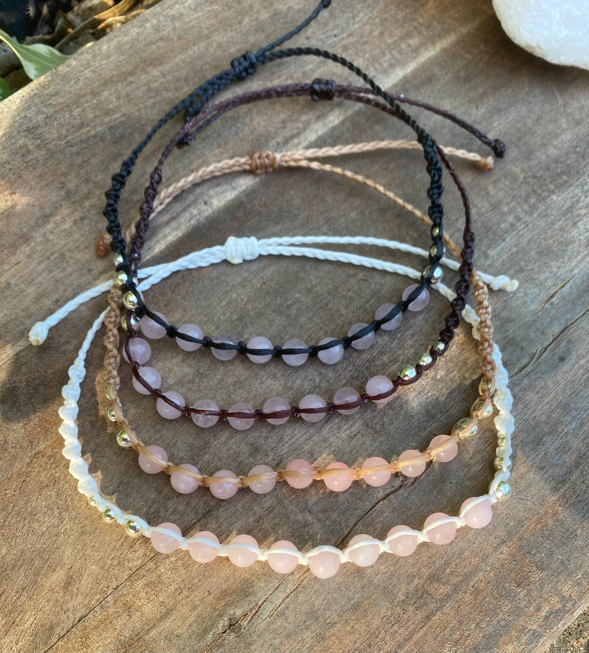 Rose Quartz Beaded Anklet: Macrame Adjustable Waterproof
