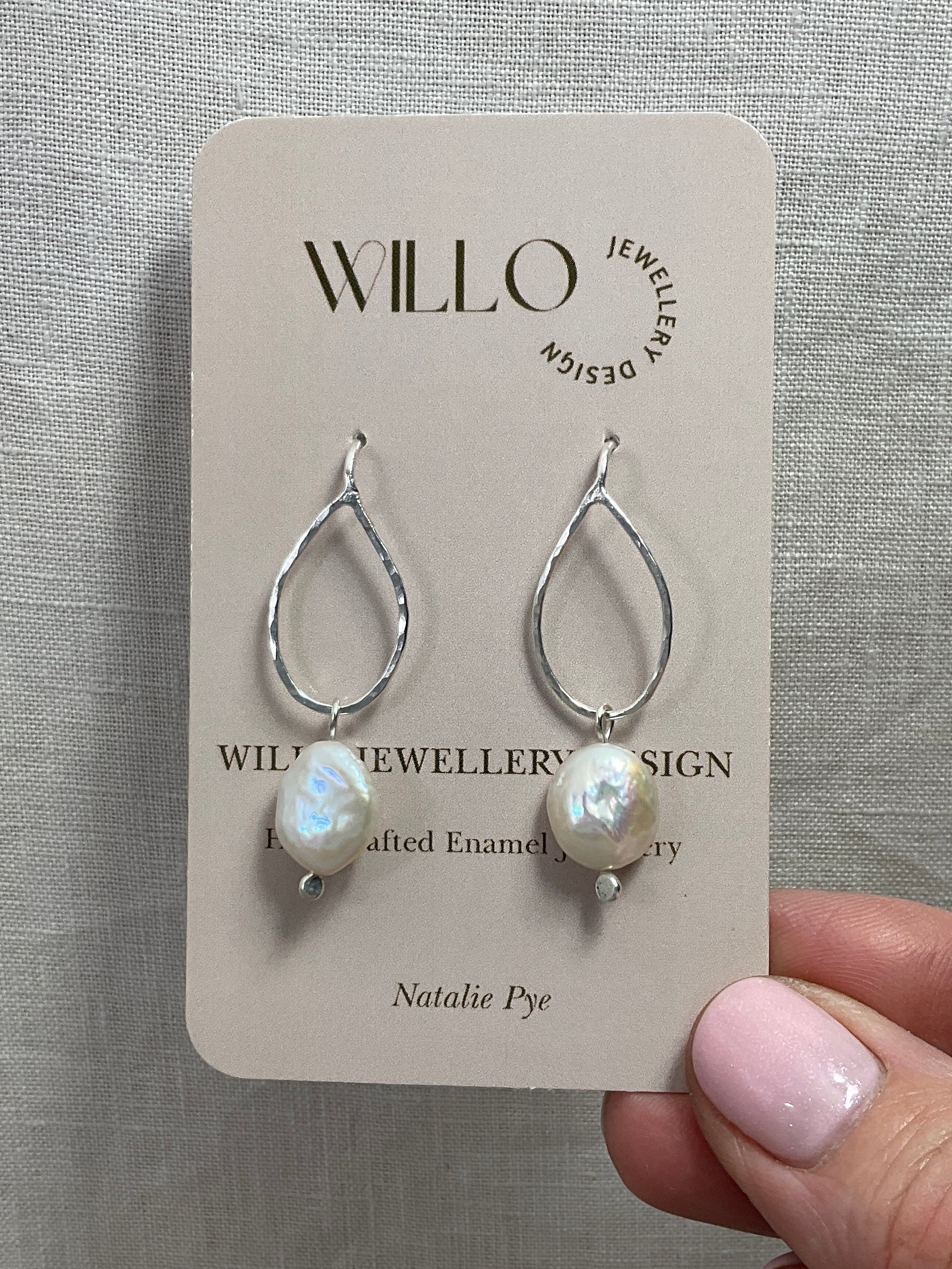 Pearl and argentium silver tear drop earrings.