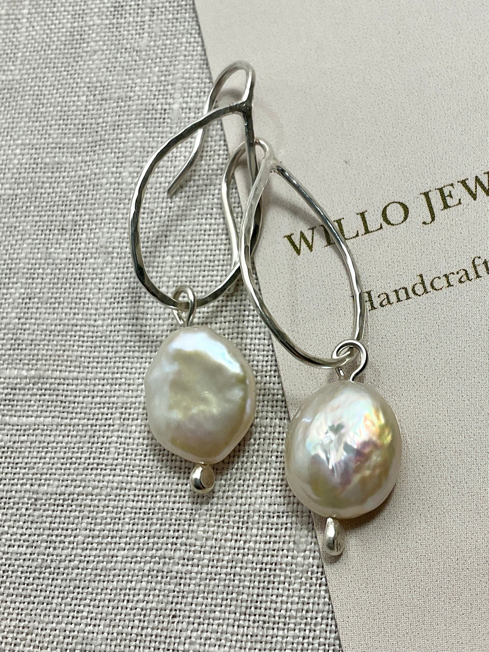 Pearl and argentium silver tear drop earrings.