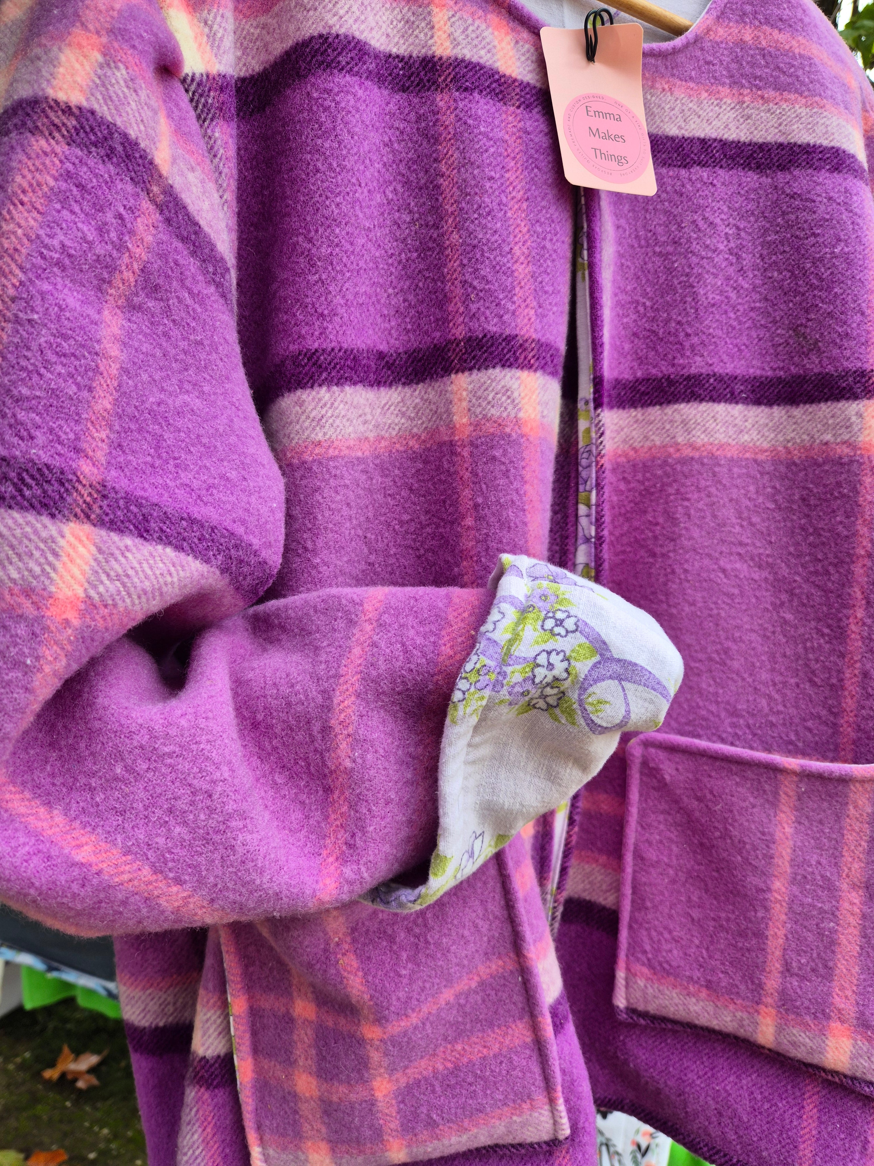Upcycled woollen blanket jacket size 20