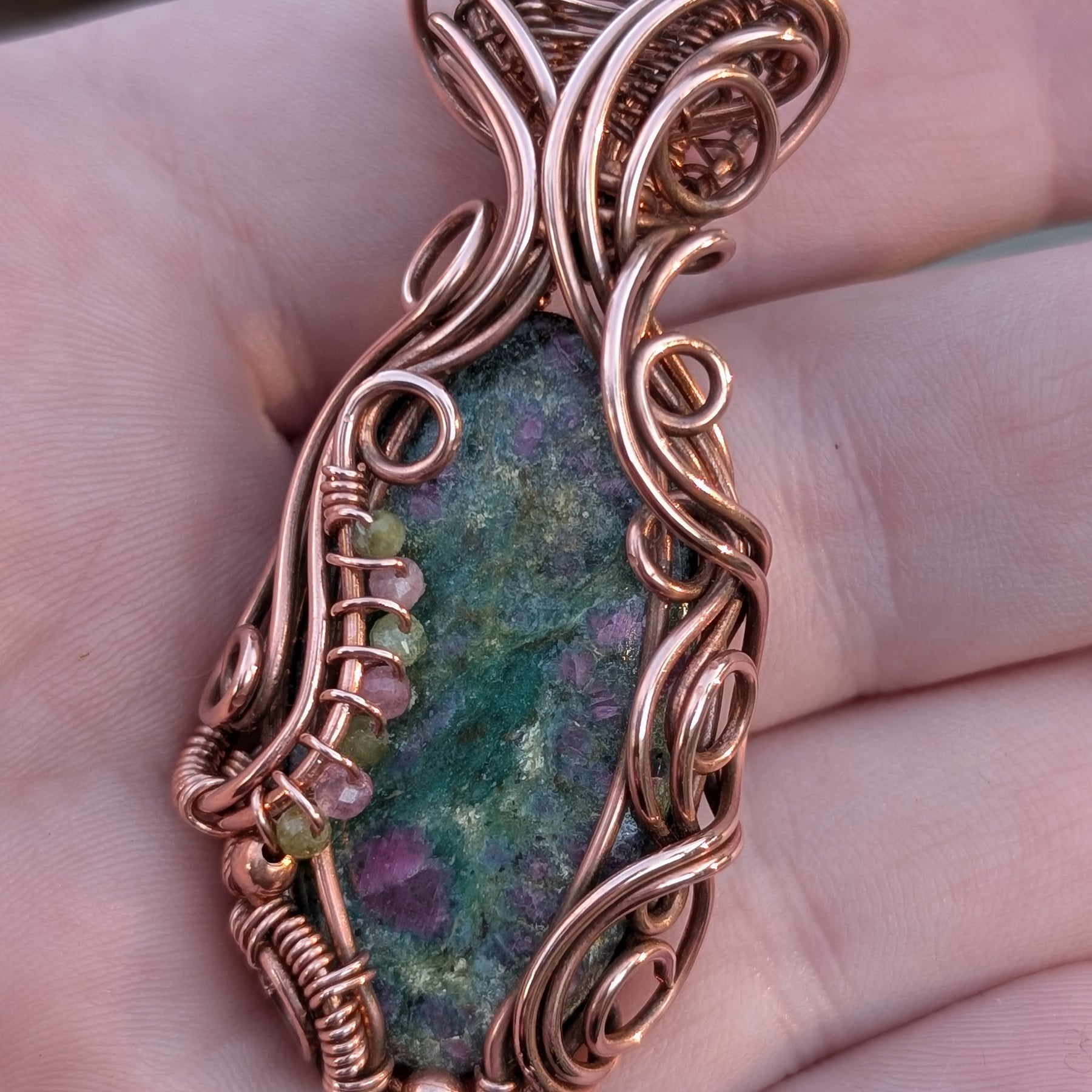 Floral - Ruby Fuchsite & Tourmaline in Copper Pendant