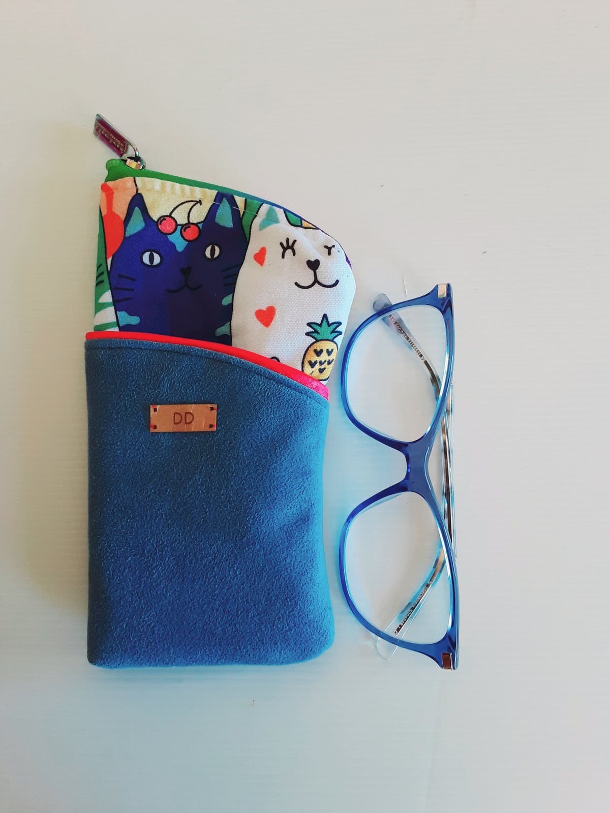 Handmade Padded Sunglass Case, Zippered Eyeglass Pouch, Cat Print