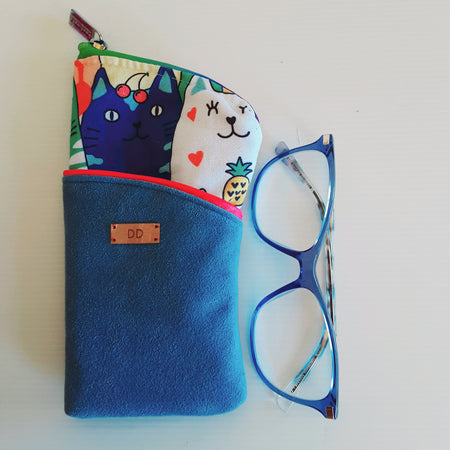 Handmade Padded Sunglass Case, Zippered Eyeglass Pouch, Cat Print