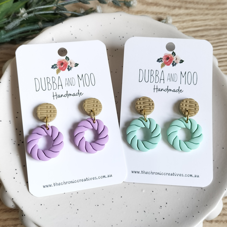 Rattan Round Twist Polymer Clay Dangle Earrings - Assorted Colours