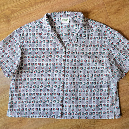 Upcycled vintage Cotton Classic Cut Crop Button-up Shirt (White / Size M)