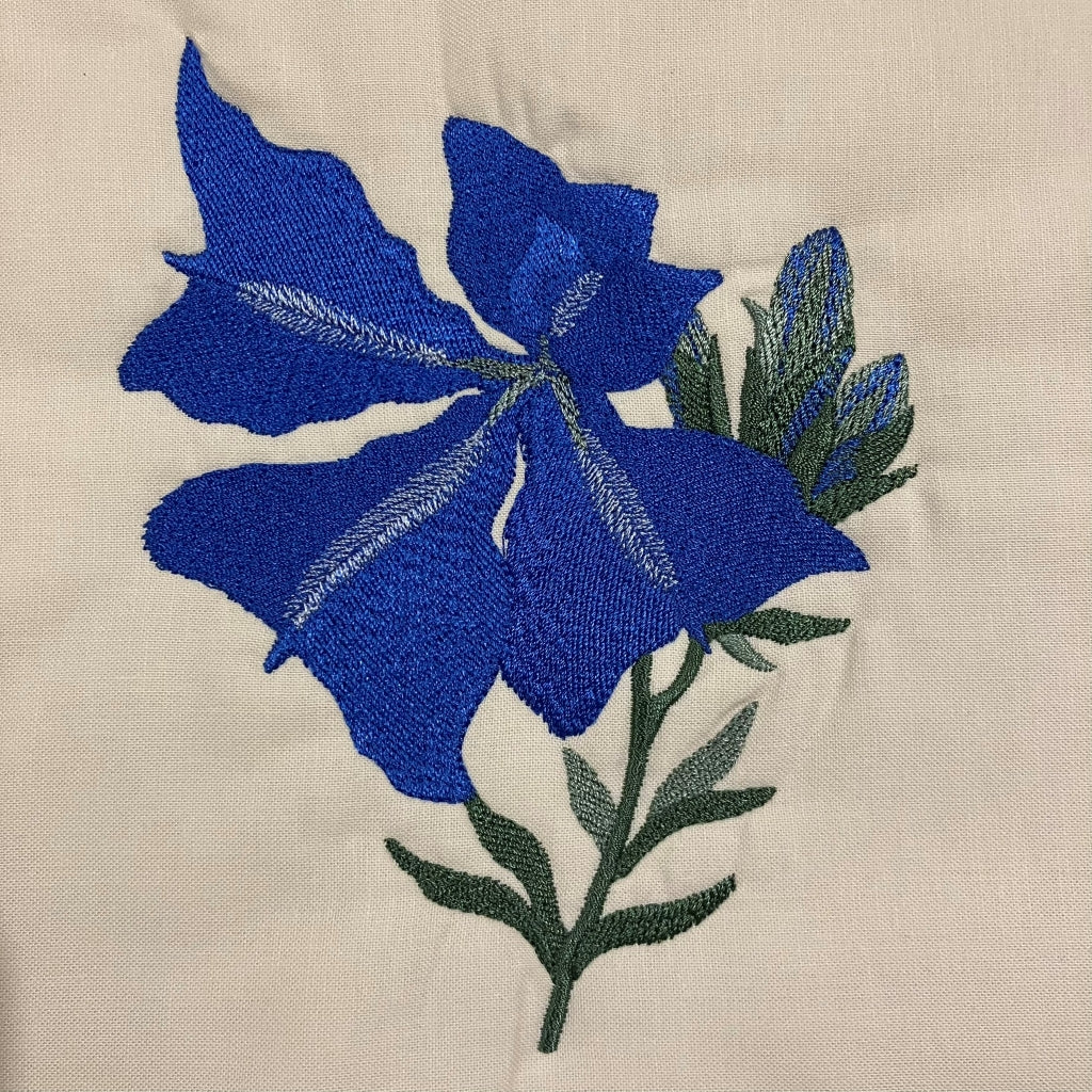 handmade Australian native quilted - blue leschenaultia & wreath flower